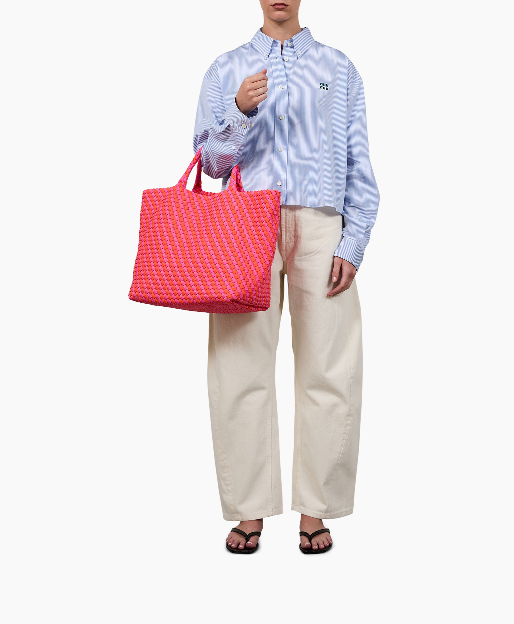 bag, tote, woven, pink, bright pink