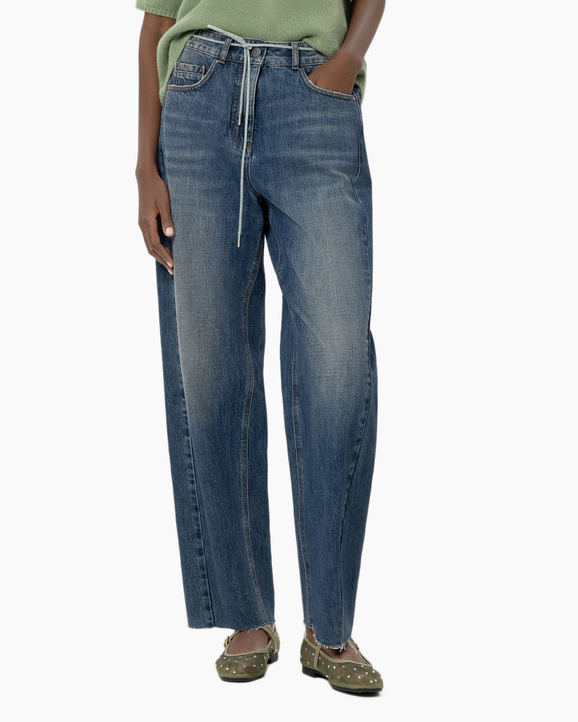 jeans, wide-leg, distressed, mid-rise, drawstring