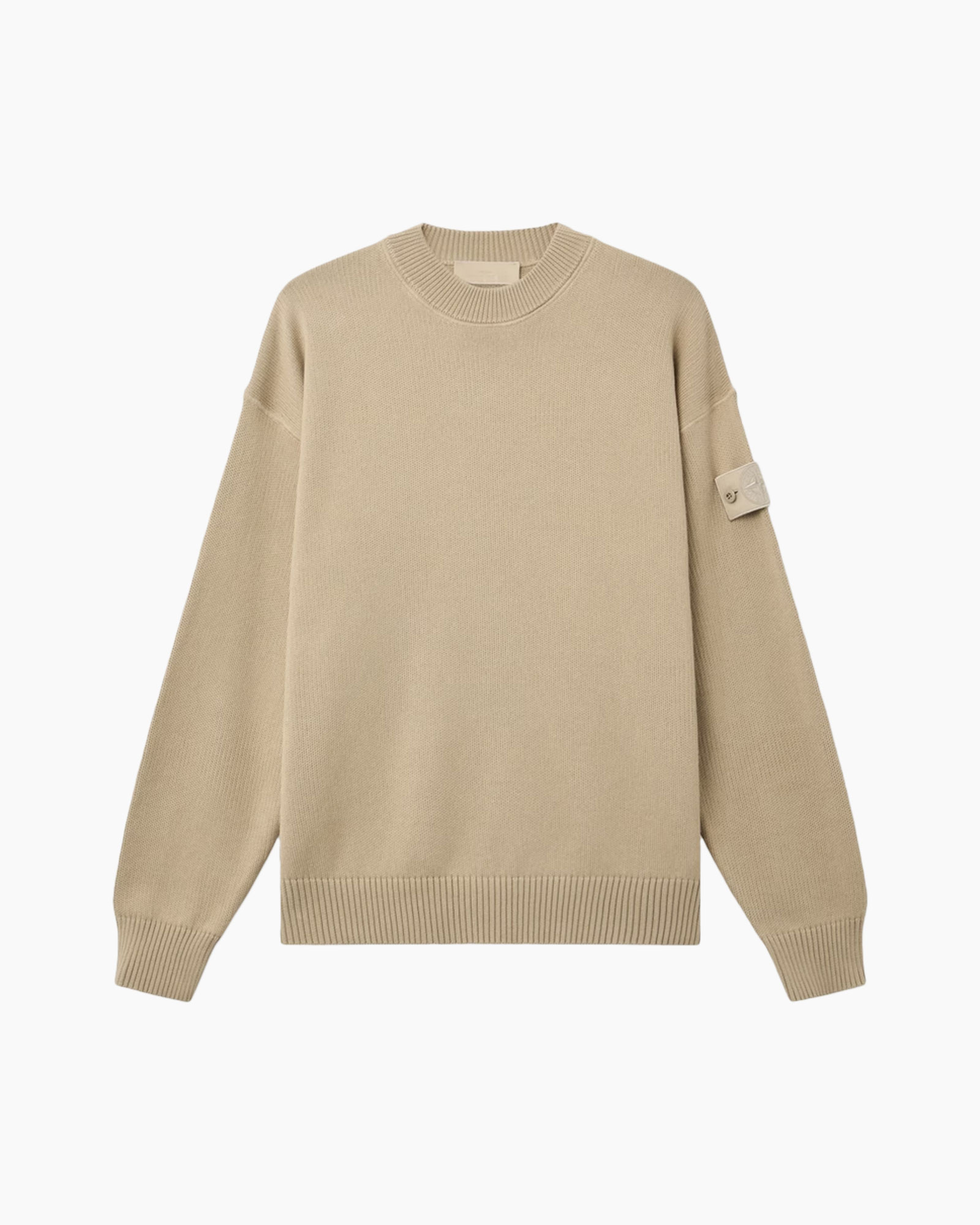 sweater, crewneck, beige, knit, longsleeve