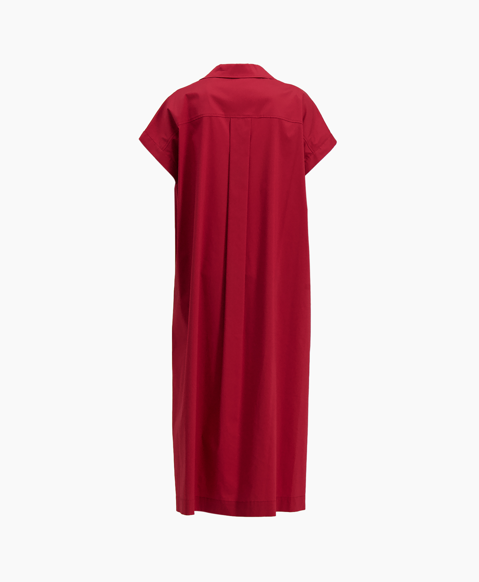 dress, short-sleeve, red, collar, back pleat