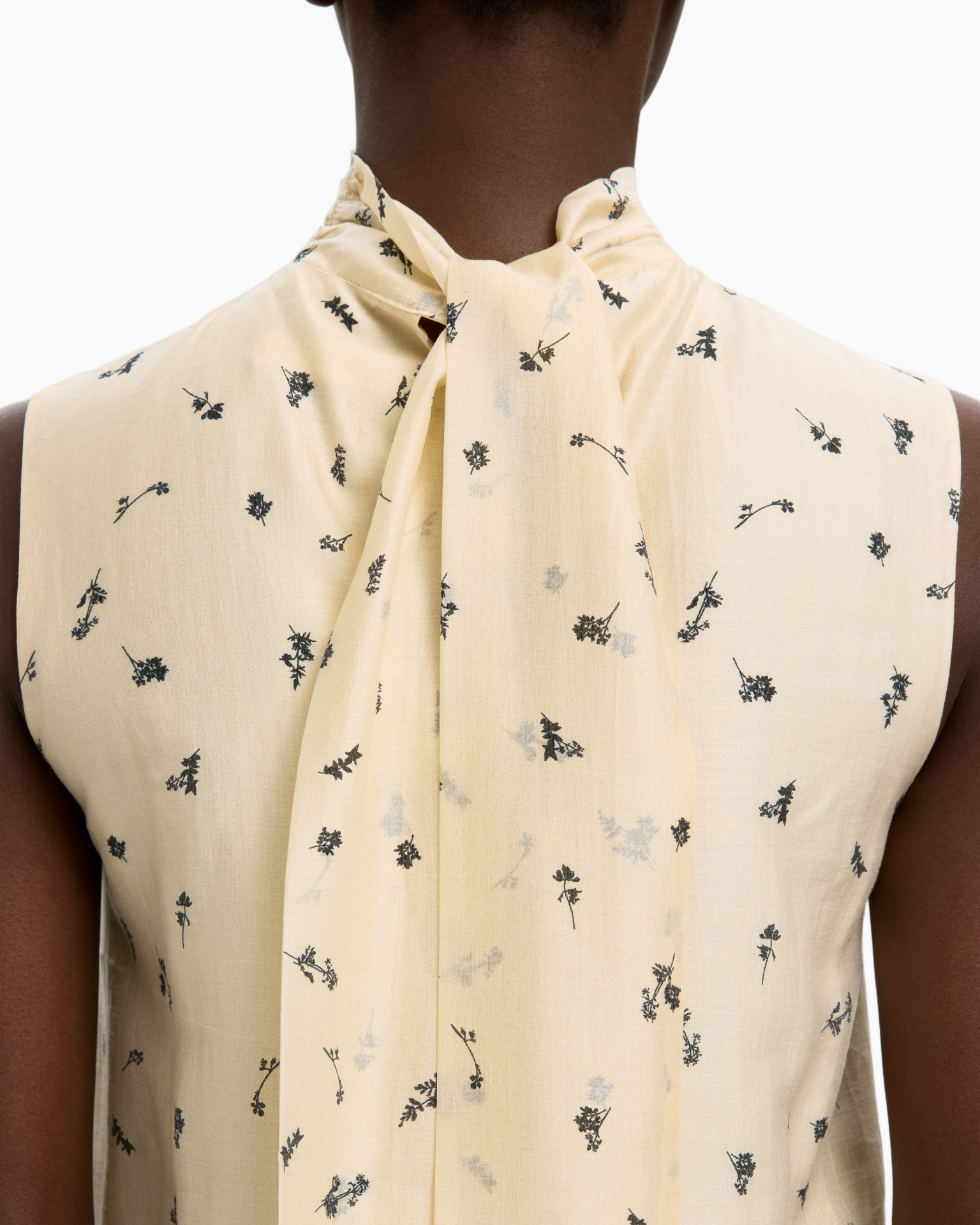 blouse, top, tie-neck, cream, floral tiny print
