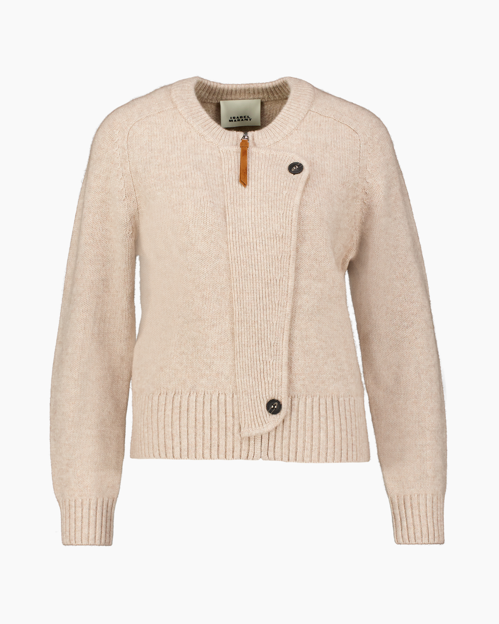 cardigan, beige, knit, buttoned, crewneck