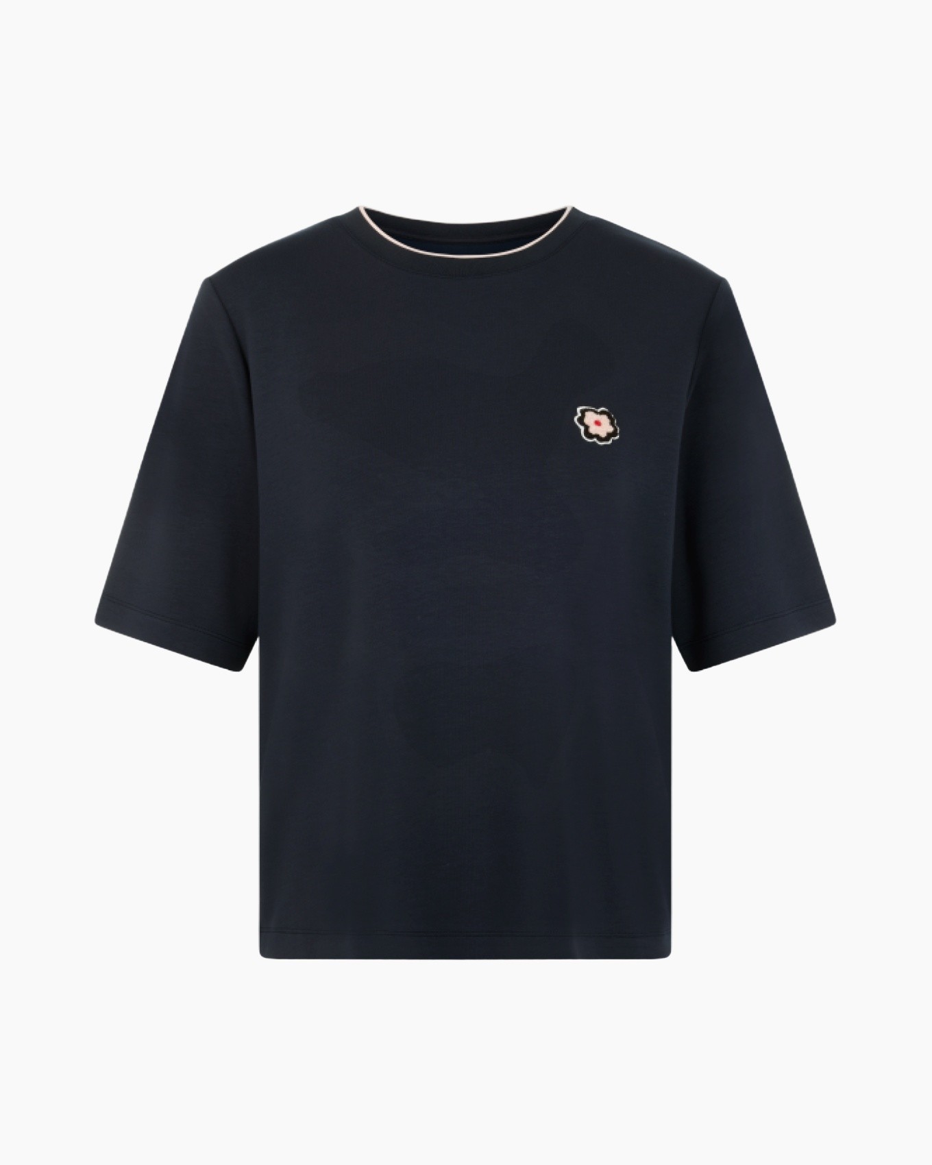 t-shirt, navy, short sleeve, round neck, logo applique