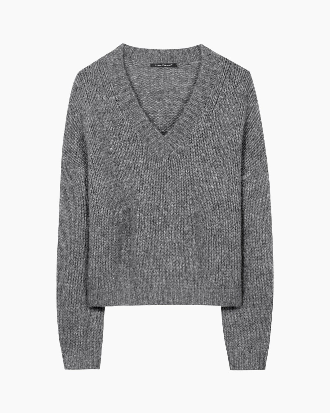 sweater, knit, vneck, gray, pullover