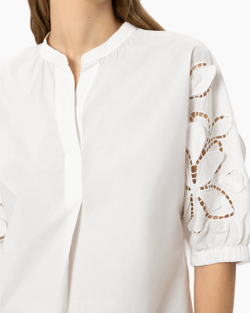 blouse, white, linen, embroidery, short sleeve