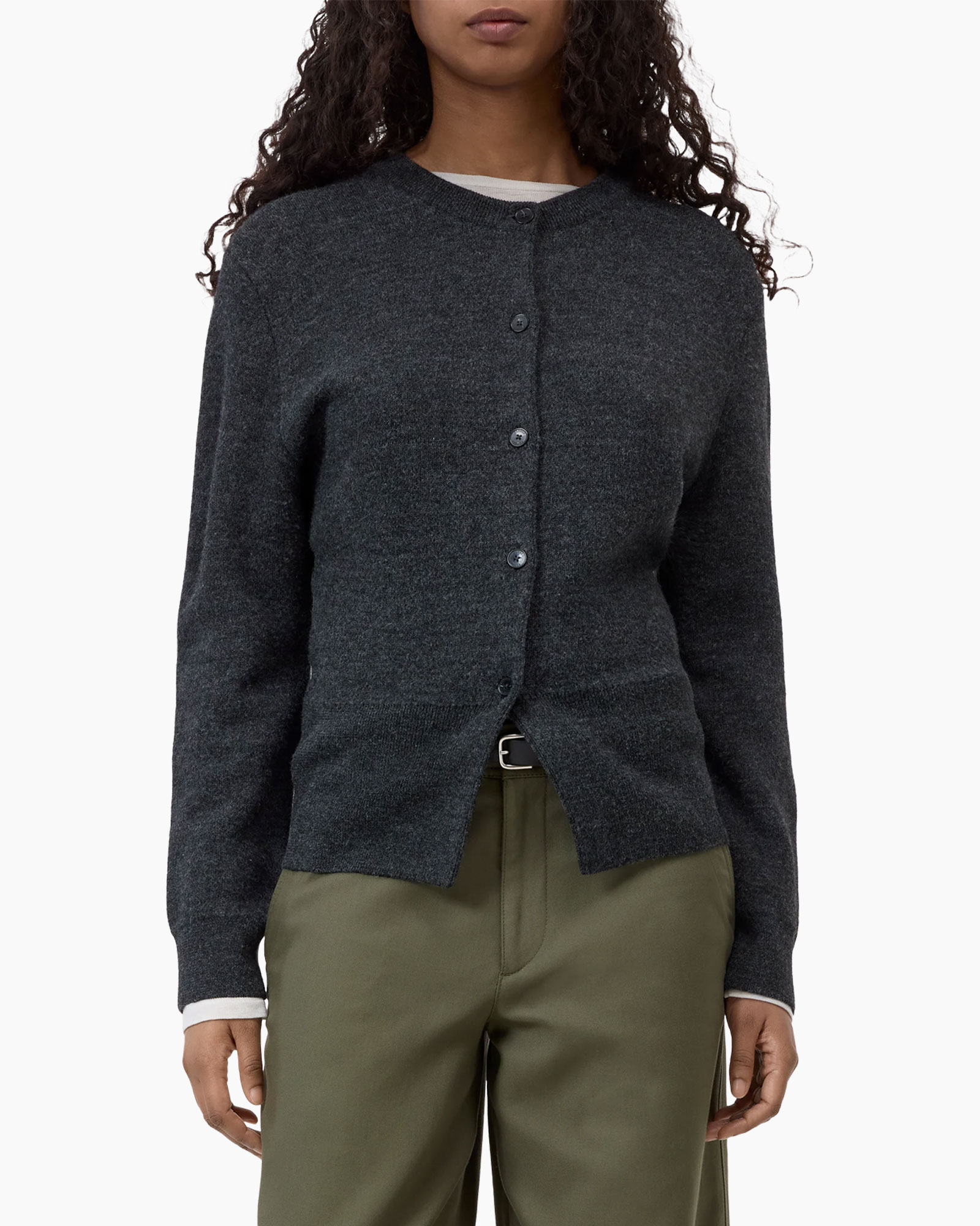 cardigan, knit, dark gray, button-up, long-sleeve