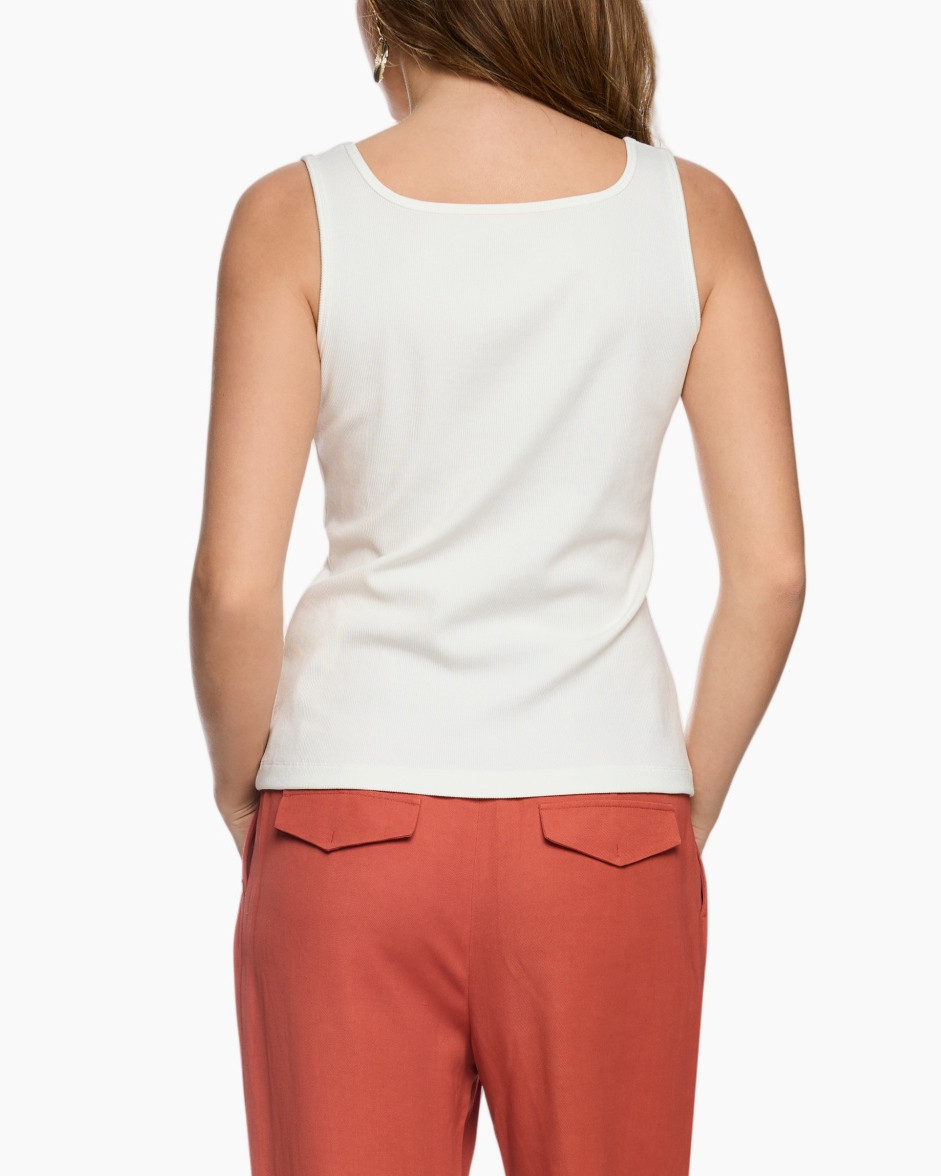 tank top, white top, sleeveless, knit, back view