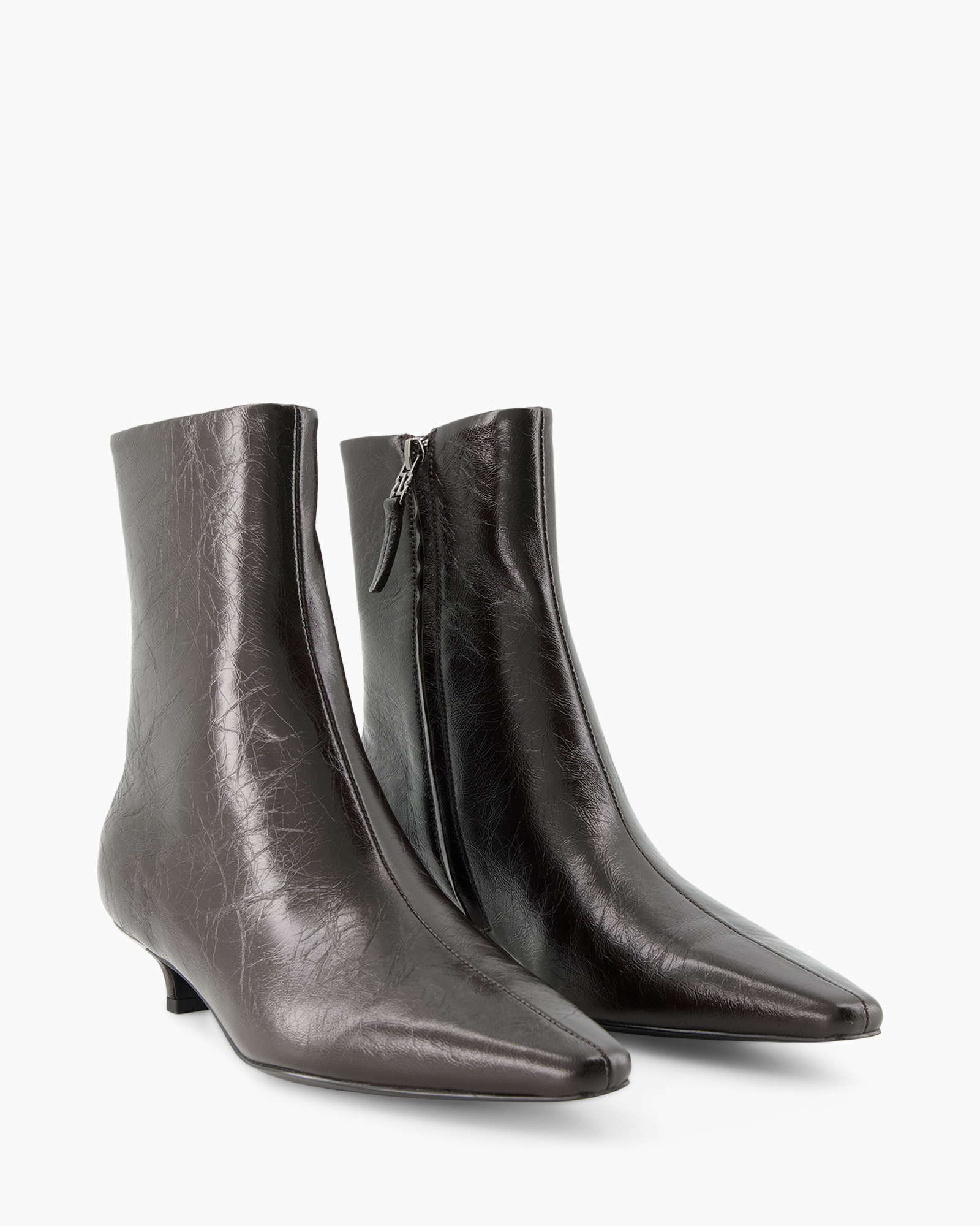 ankle boots, leather, zip, mid heel, gray/black