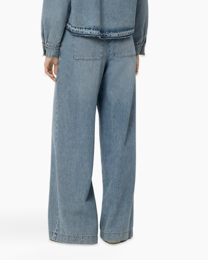 denim pants, wide leg, high waist, five-pocket, stonewashed