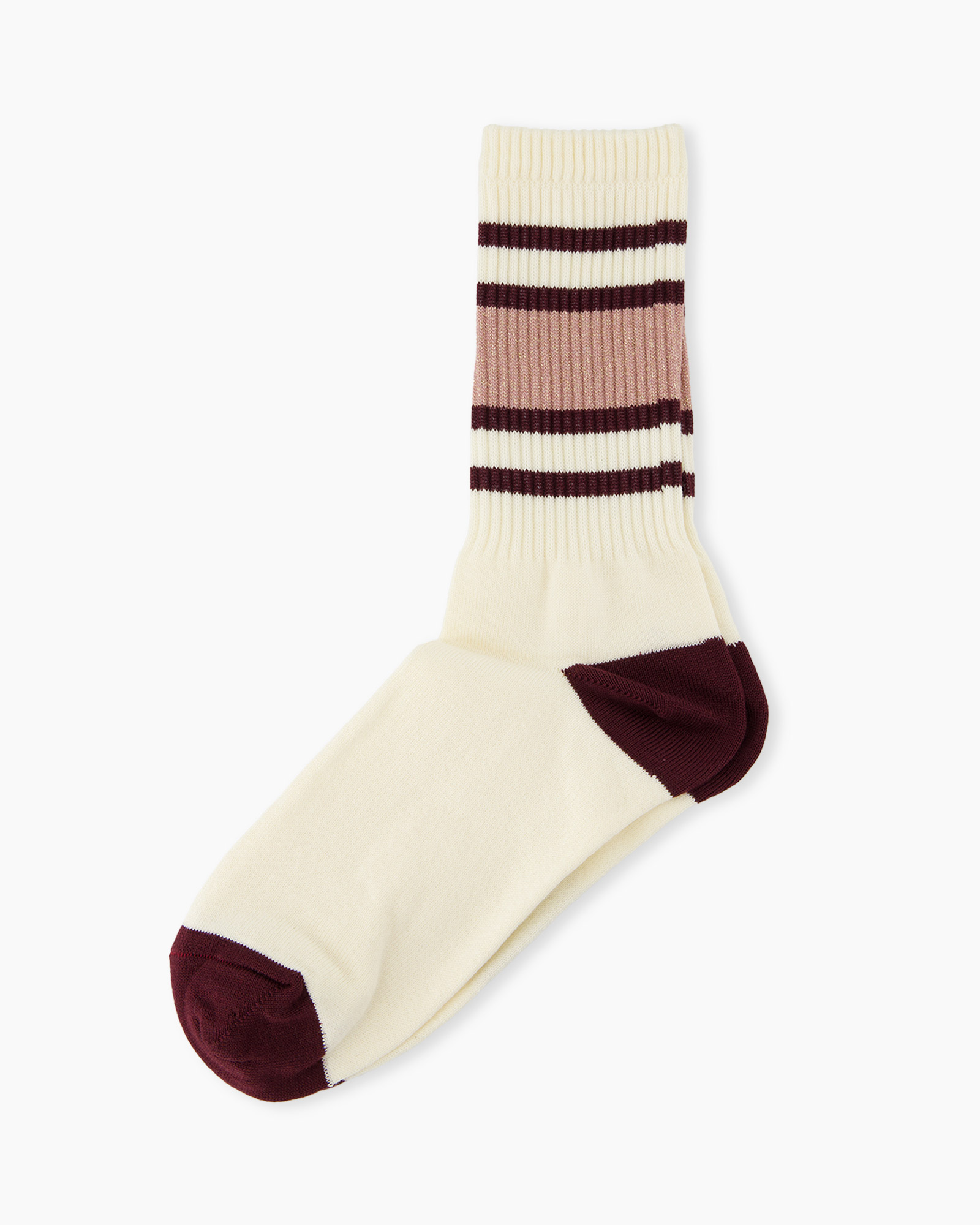 socks, crew socks, striped, midweight, cream, maroon