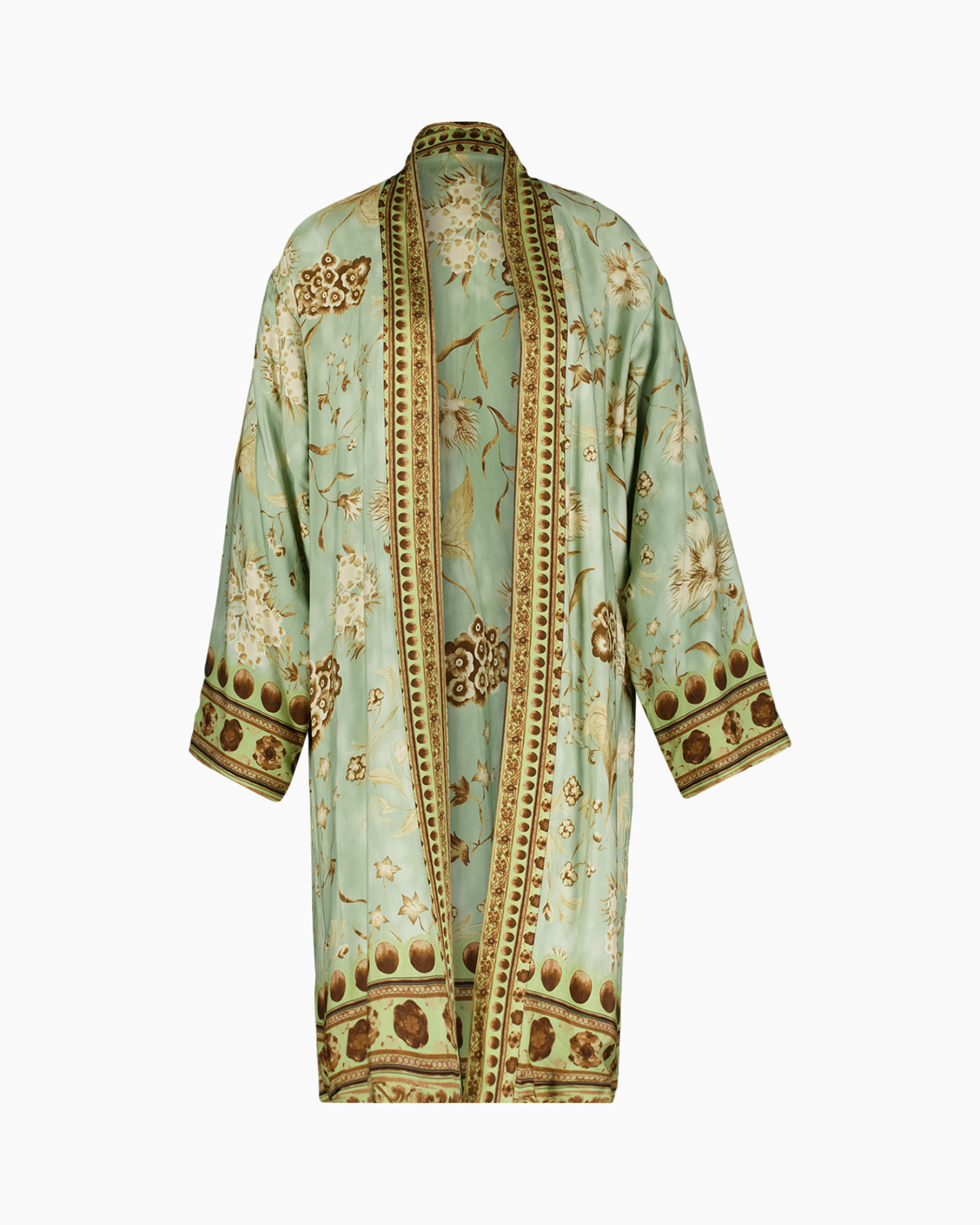 kimono, silk-like, mint green, floral pattern, open cardigan
