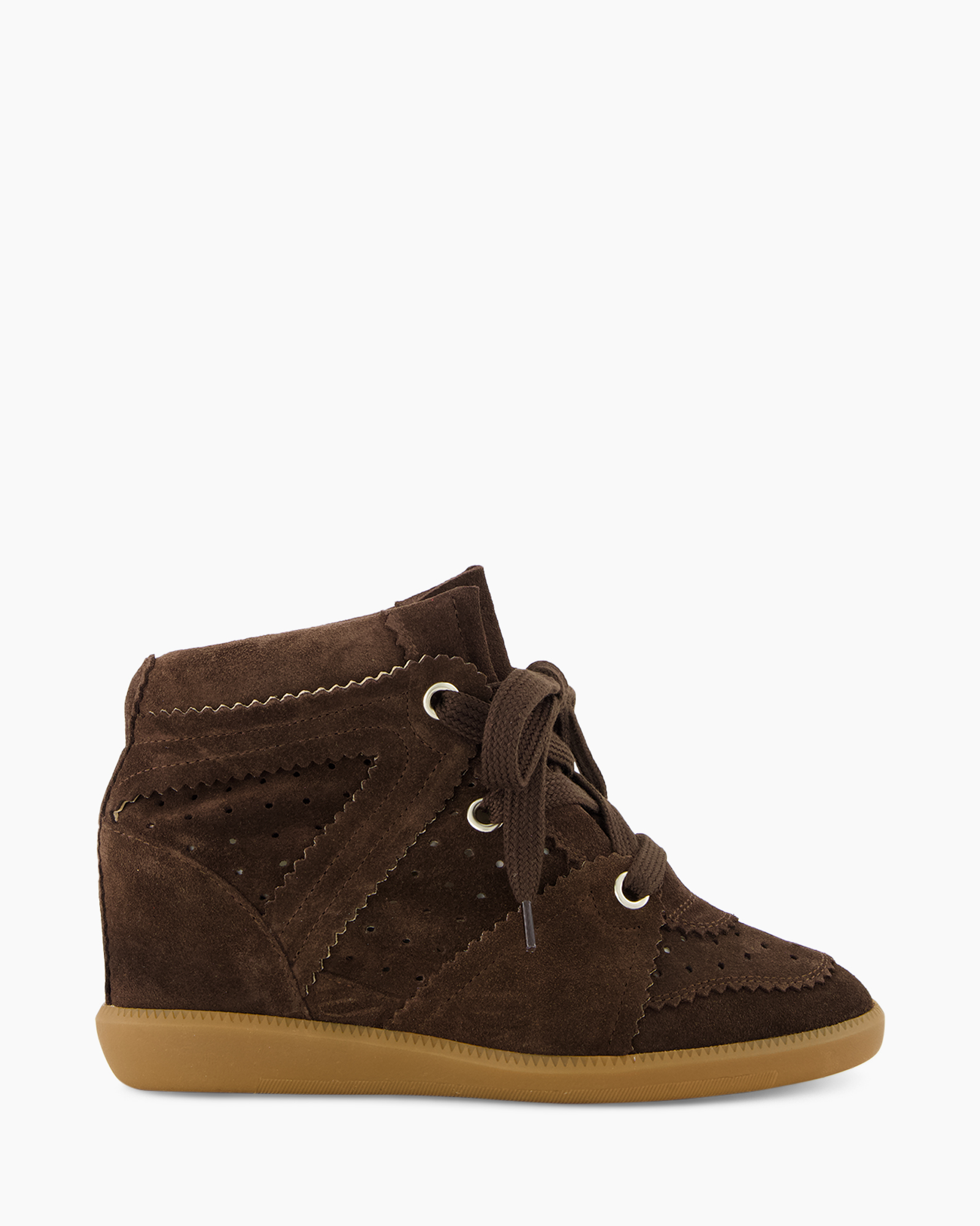 ankle boot, brown suede, perforated, lace-up, high-top shoe