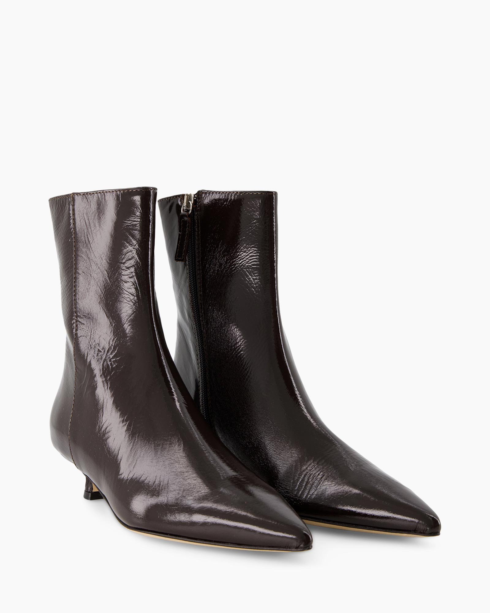 ankle boots, brown boot, zip side, leather, pointed toe