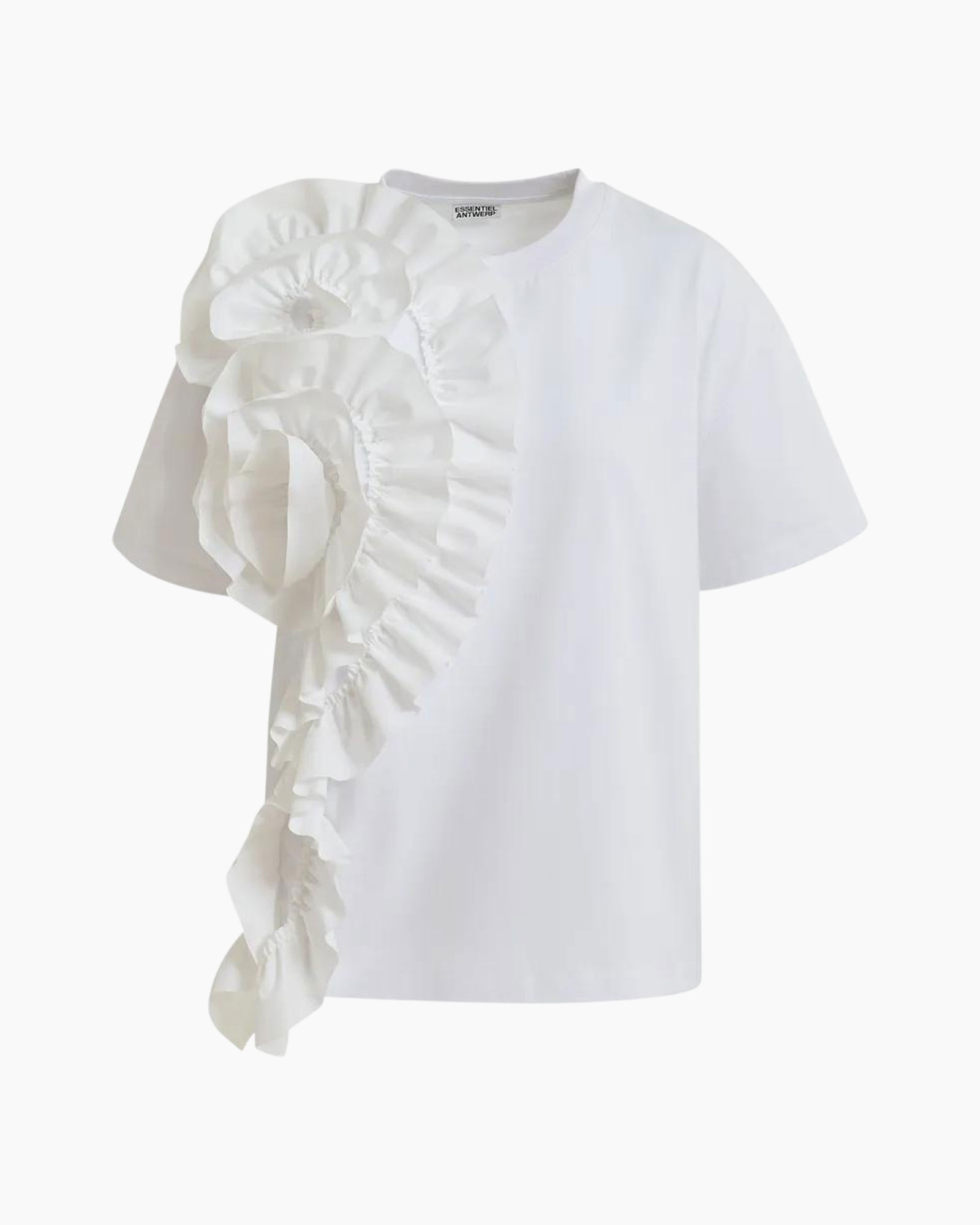 white, blouse, ruffles, short-sleeve, top