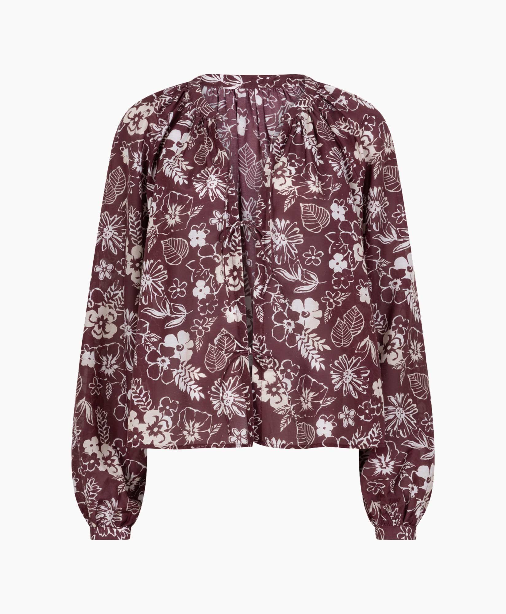 blouse, floral, long-sleeve, ties, purple