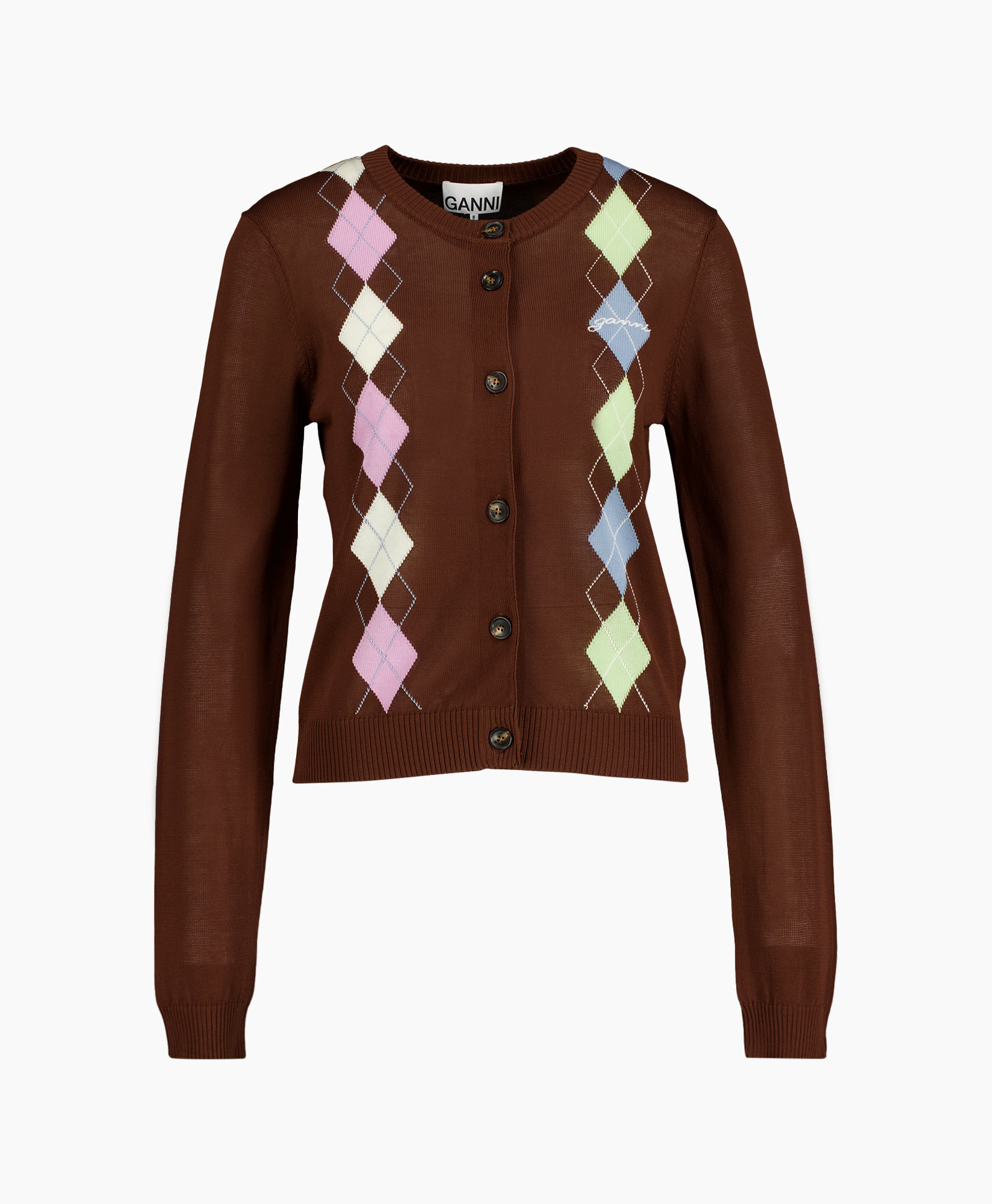 cardigan, argyle, brown, knitted, buttons