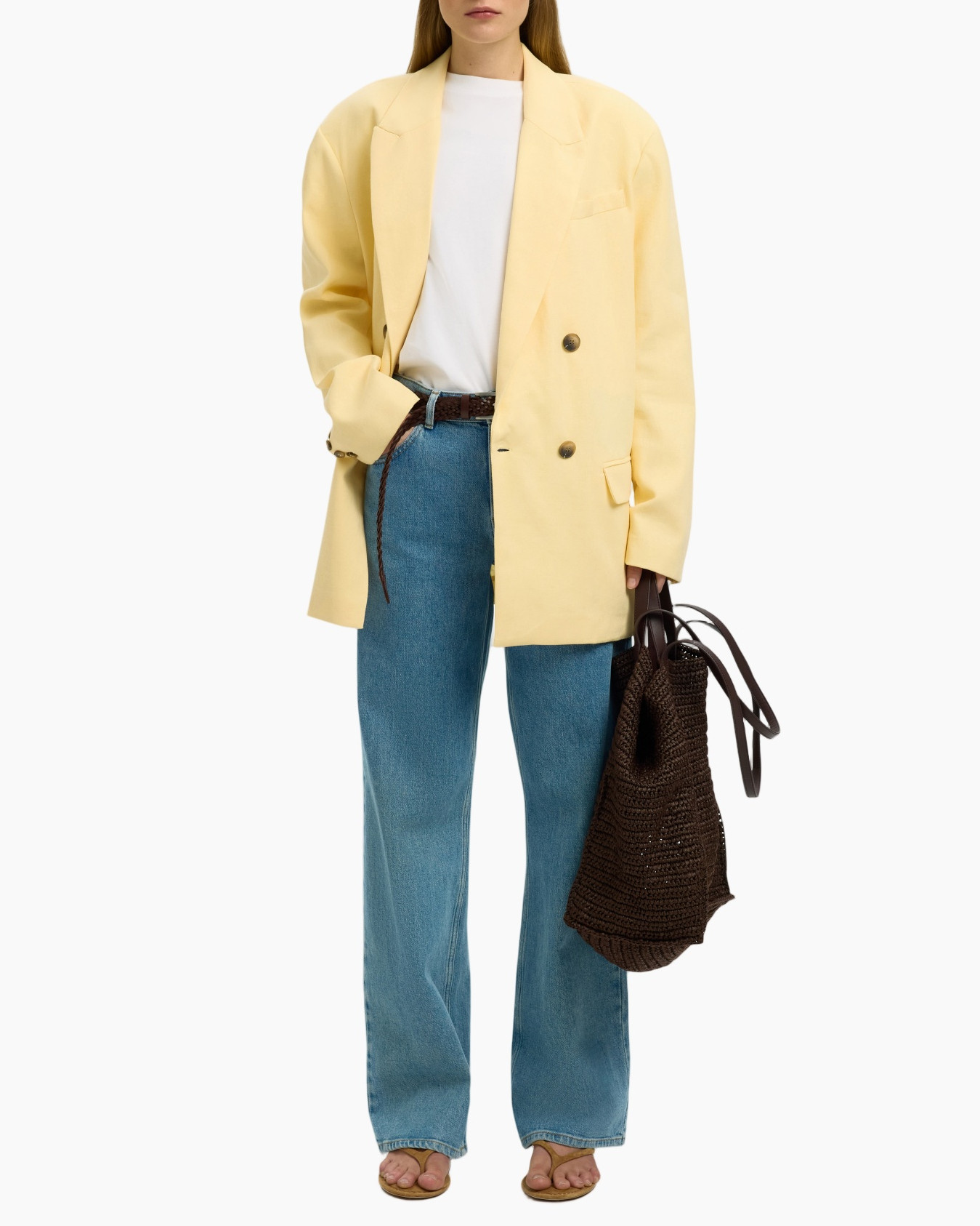 blazer, yellow, long-sleeve, pocket, denim jeans