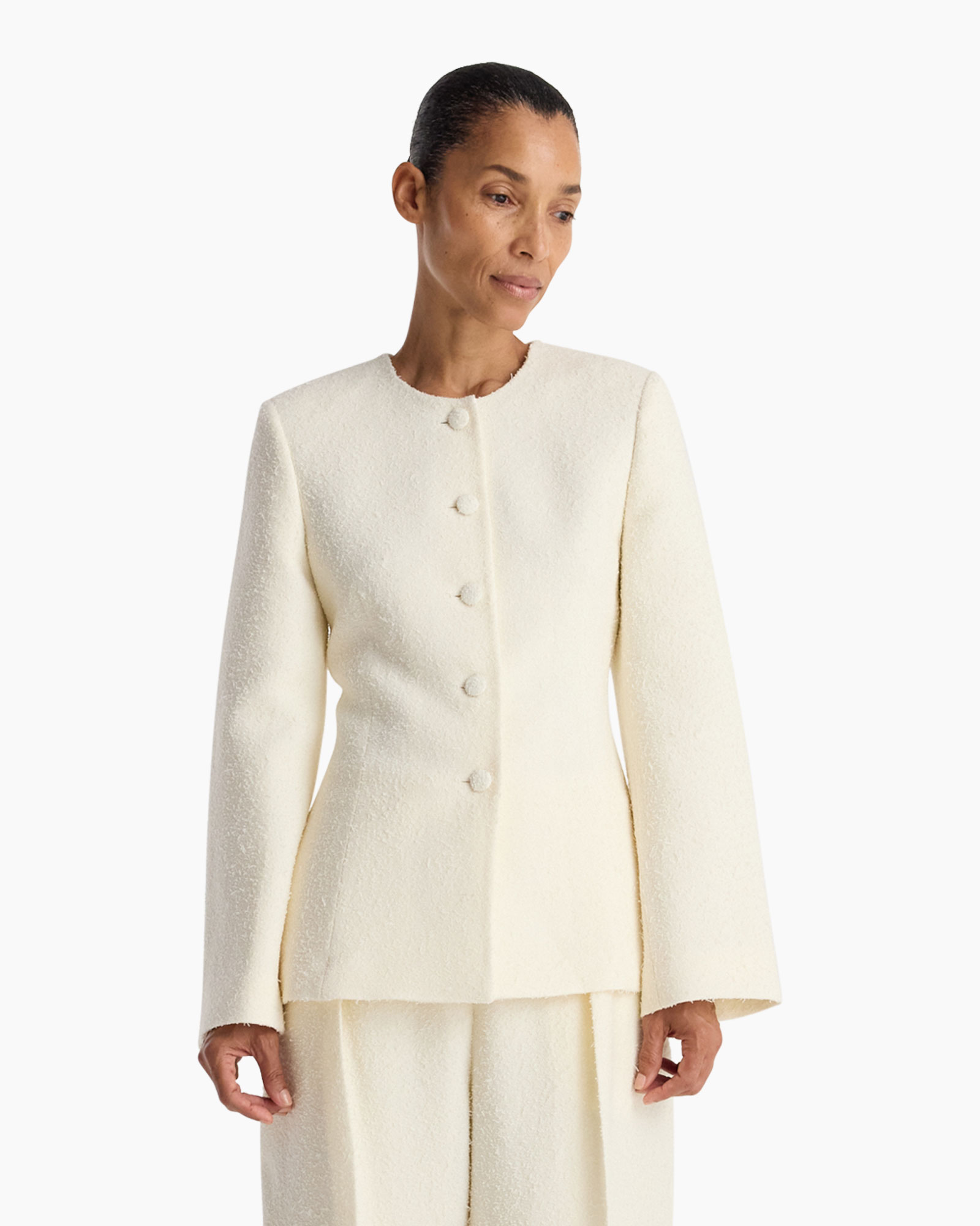 blazer, coat, cream, textured, buttons