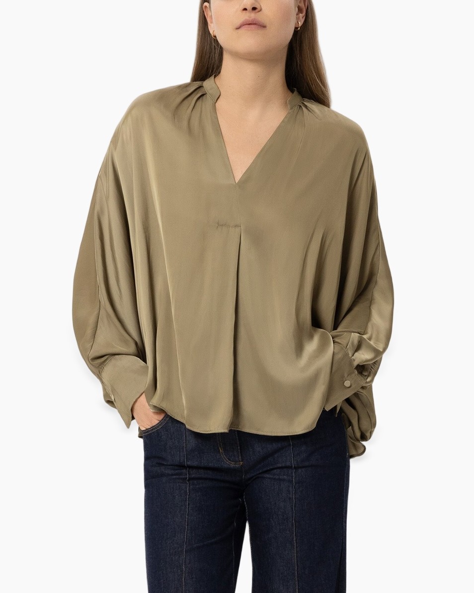 blouse, kartieflex, silk, olive, long-sleeve