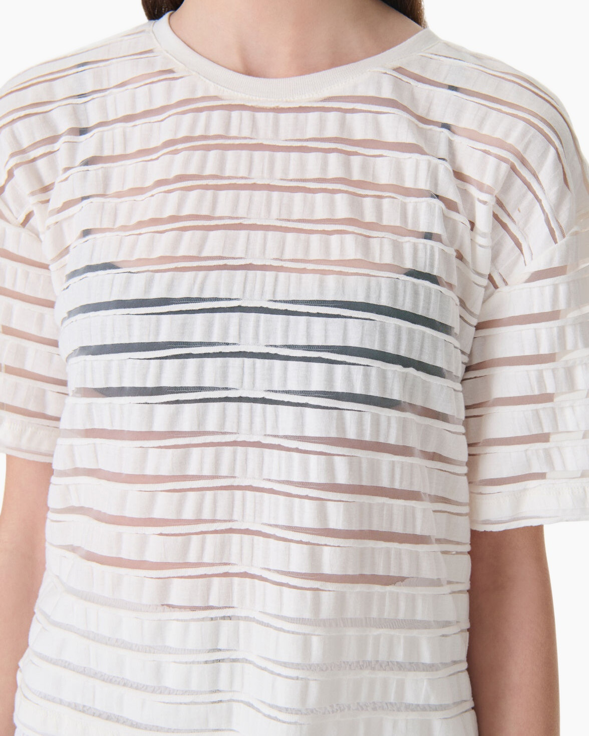 top, tunic, white, stripe, sheer