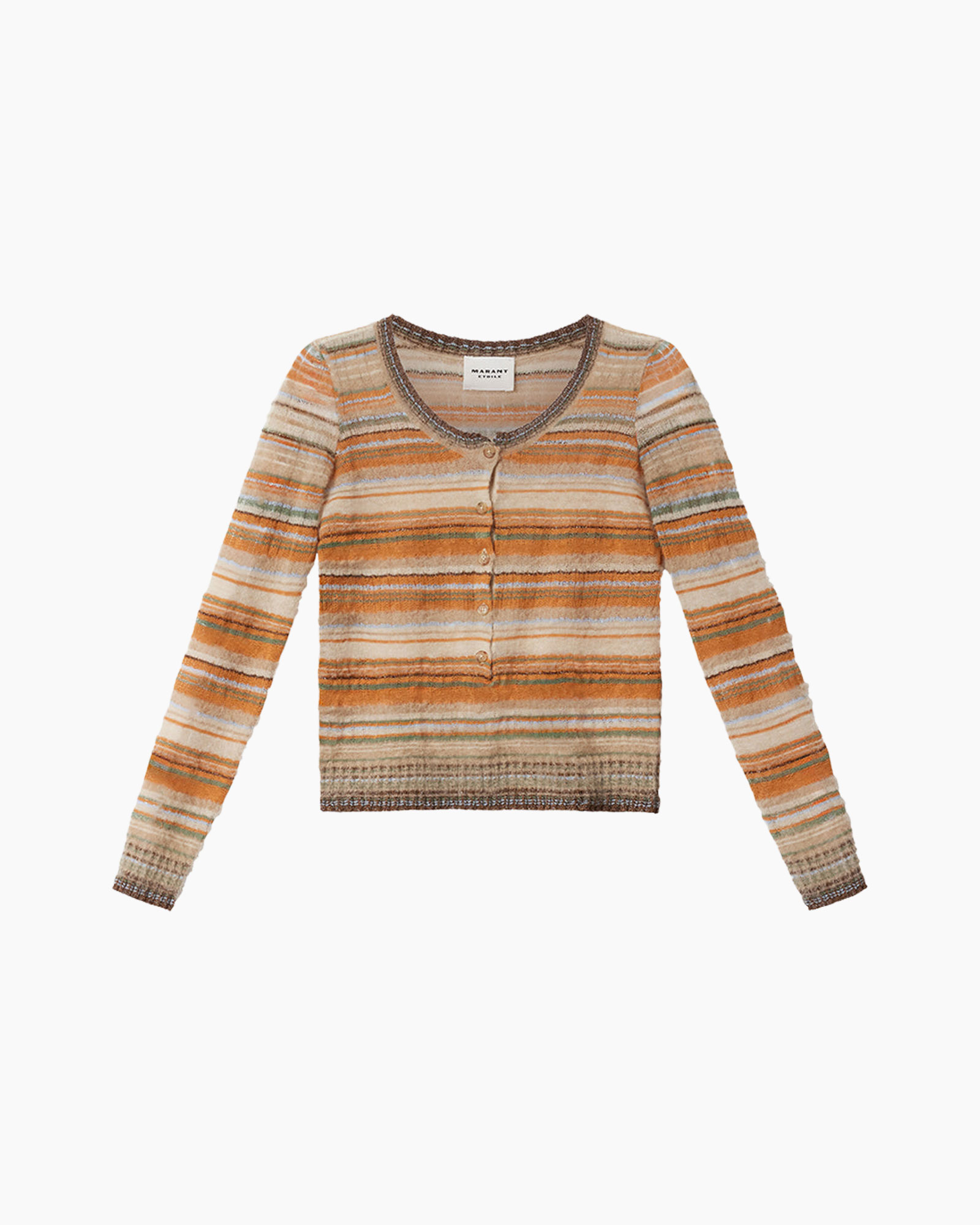 cardigan, striped, knit, orange,  Crop top? no
