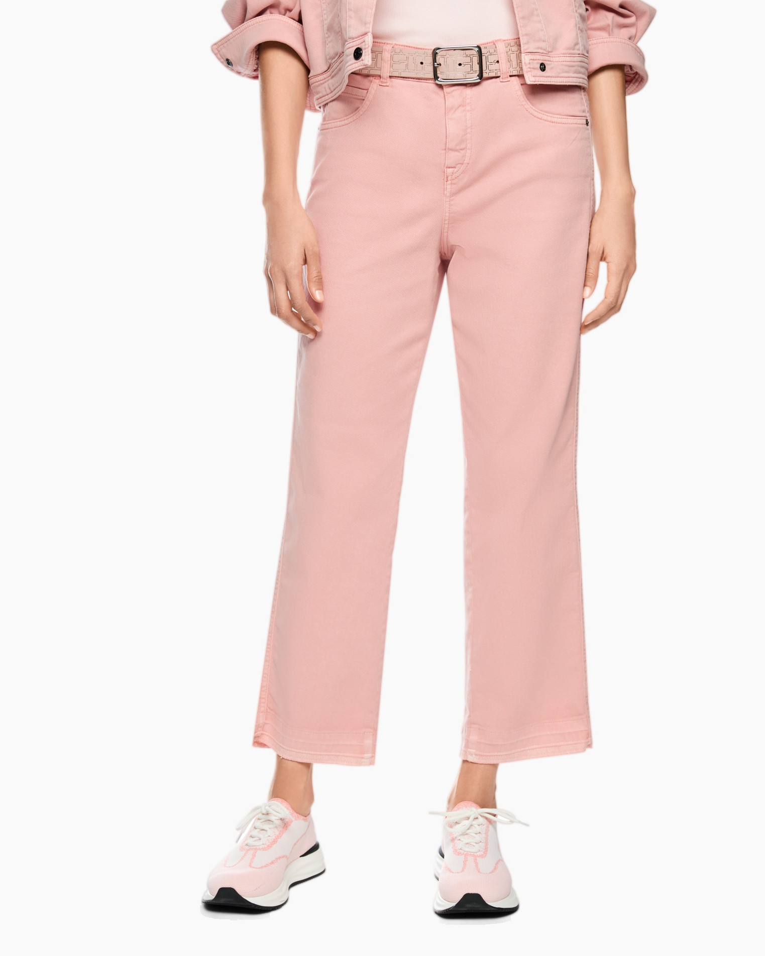 pants, pink, wide-leg, cropped, belted