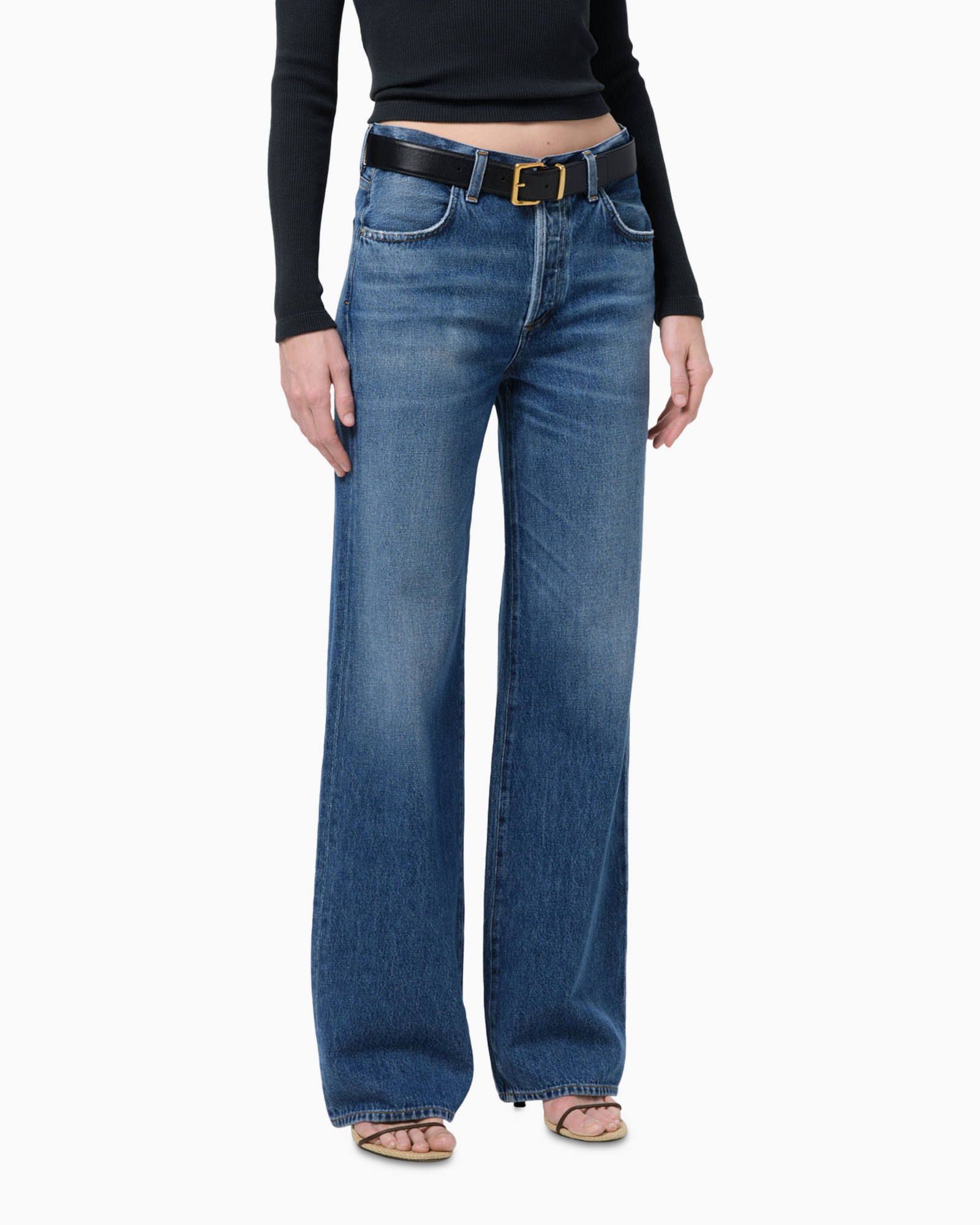 jeans, wide-leg, denim, blue, belted