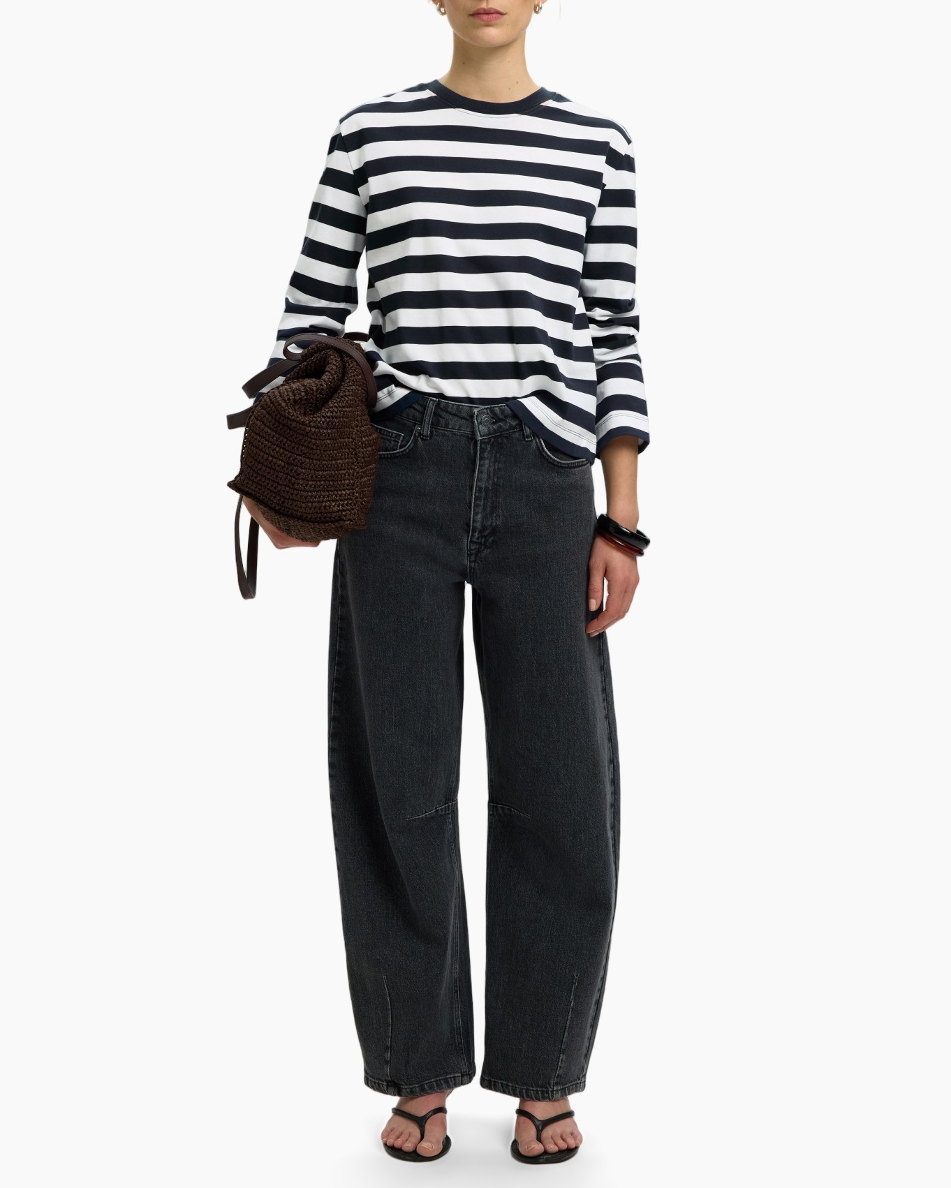 striped shirt, long sleeve, navy white, crew neck, casual fit
