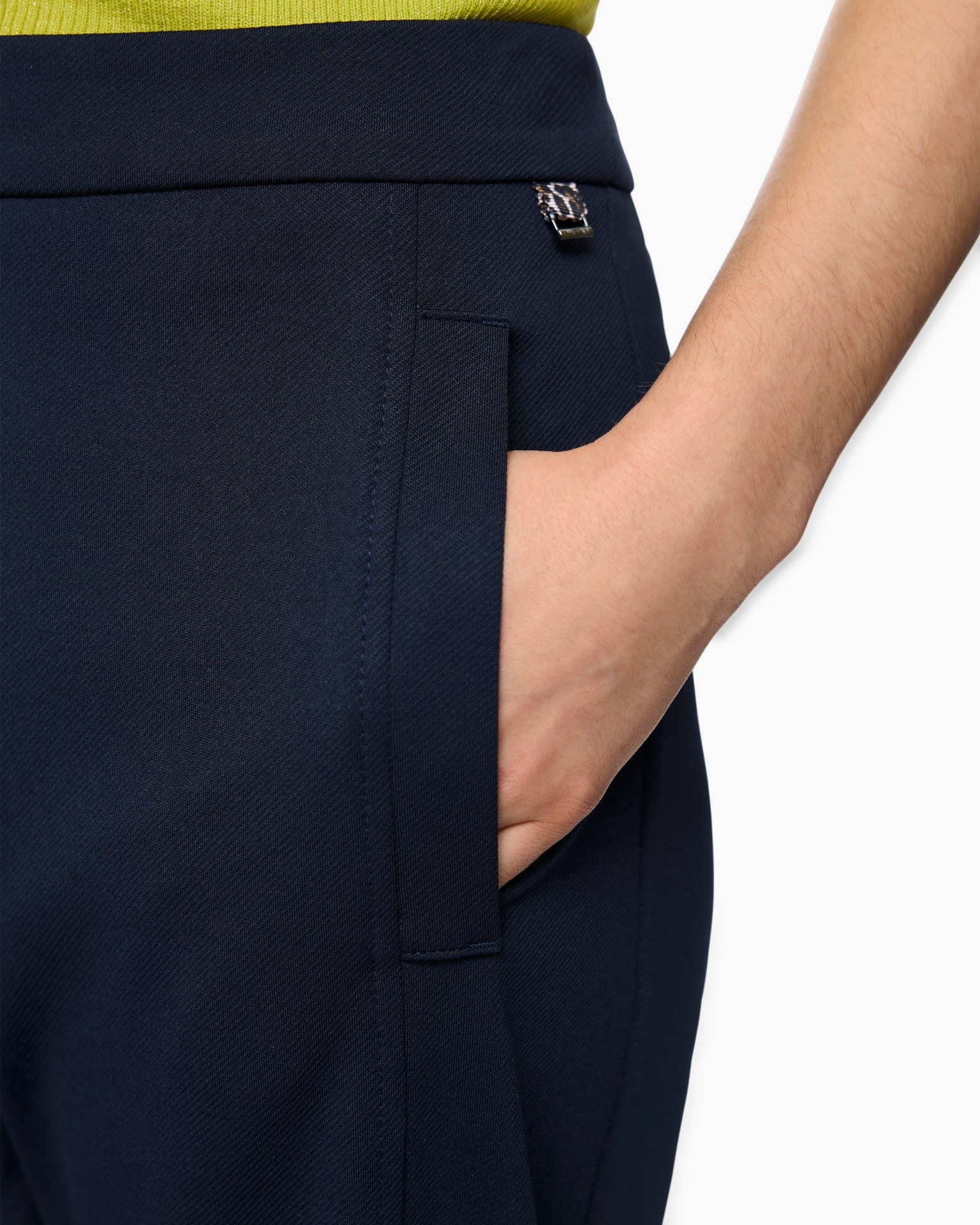 navy pants, pocket, slim fit, waistband, fabric texture