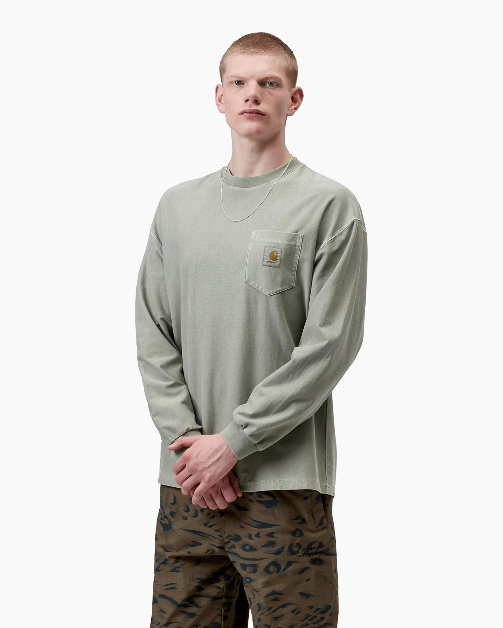 long-sleeve, tshirt, pocket, carhartt, green-gray