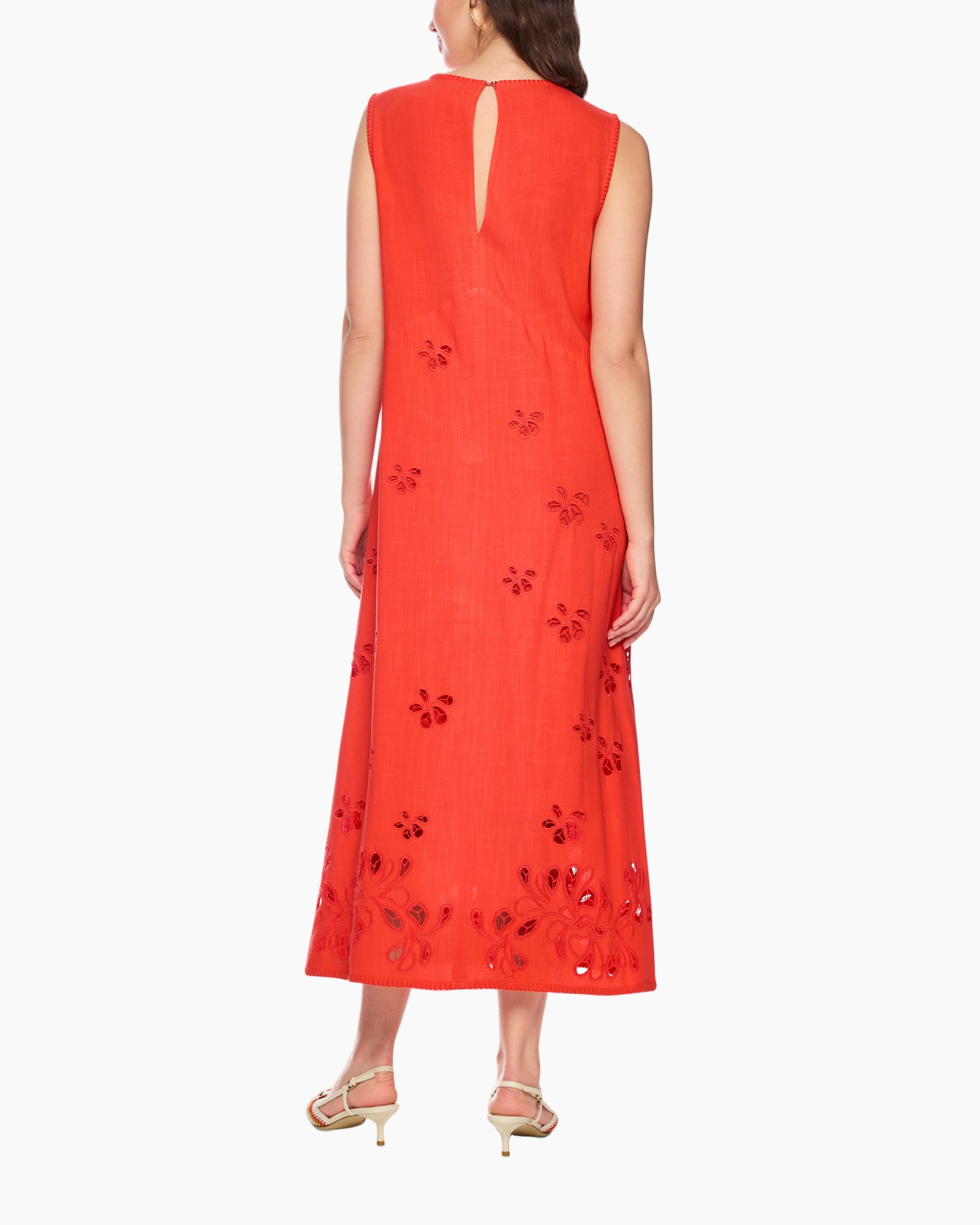 dress, maxi, orange, embroidery, sleeveless