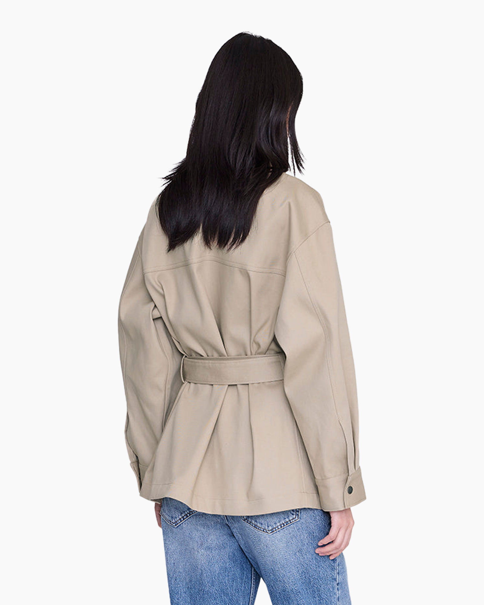 jacket, beige, belt, pocket, long-sleeve