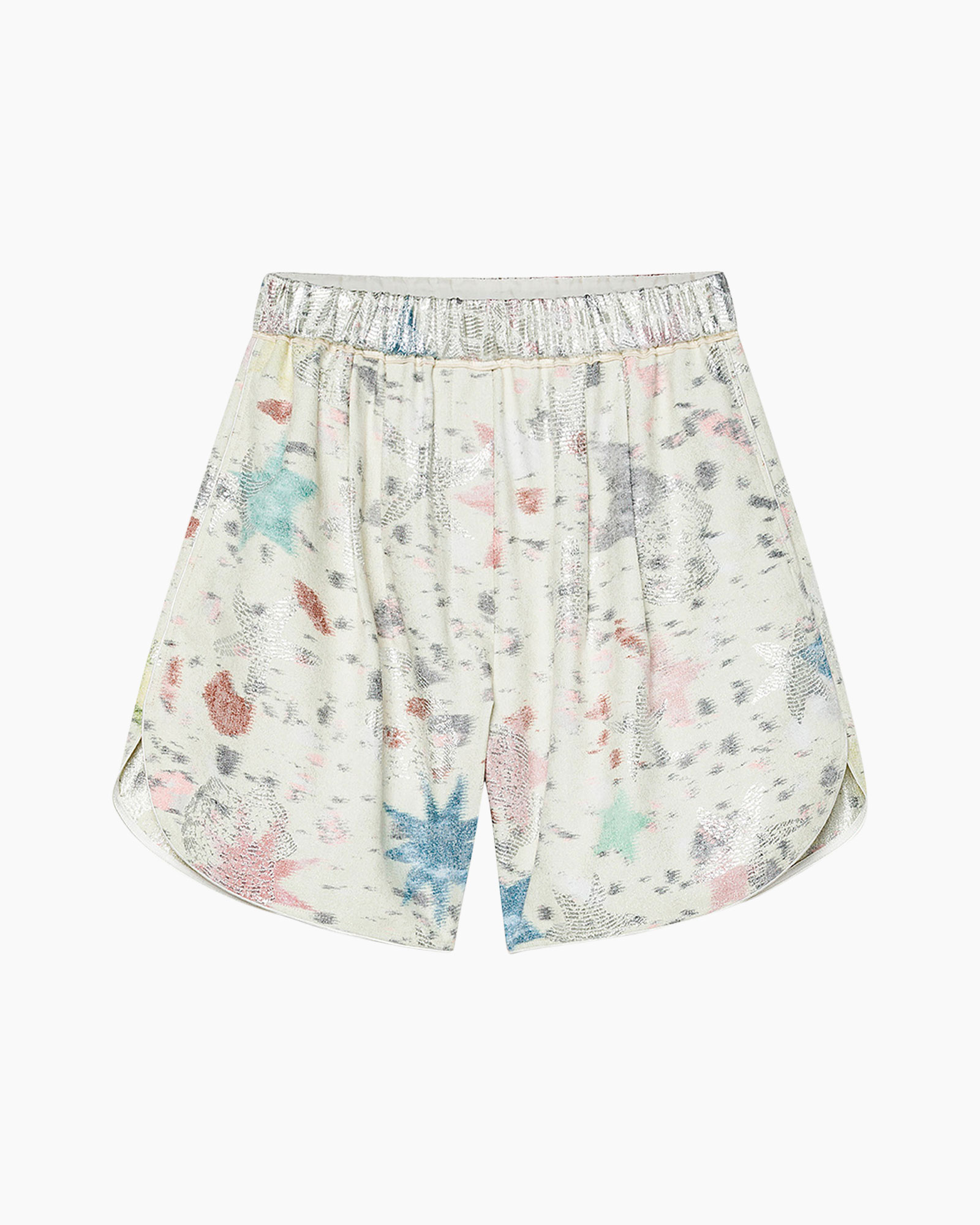 shorts, printed, elastic waistband, multicolor, tapered hem