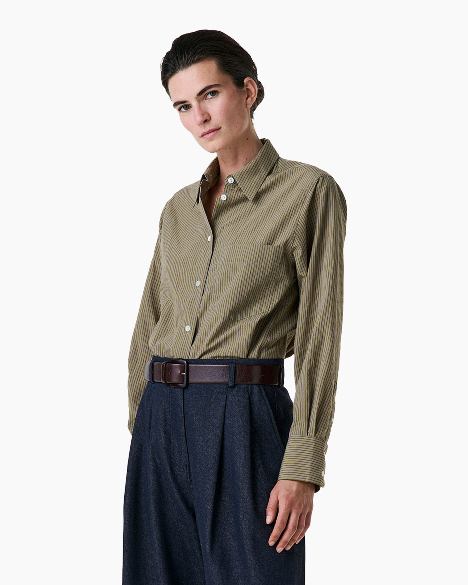 shirt, striped, button-down, collar, tucked-in