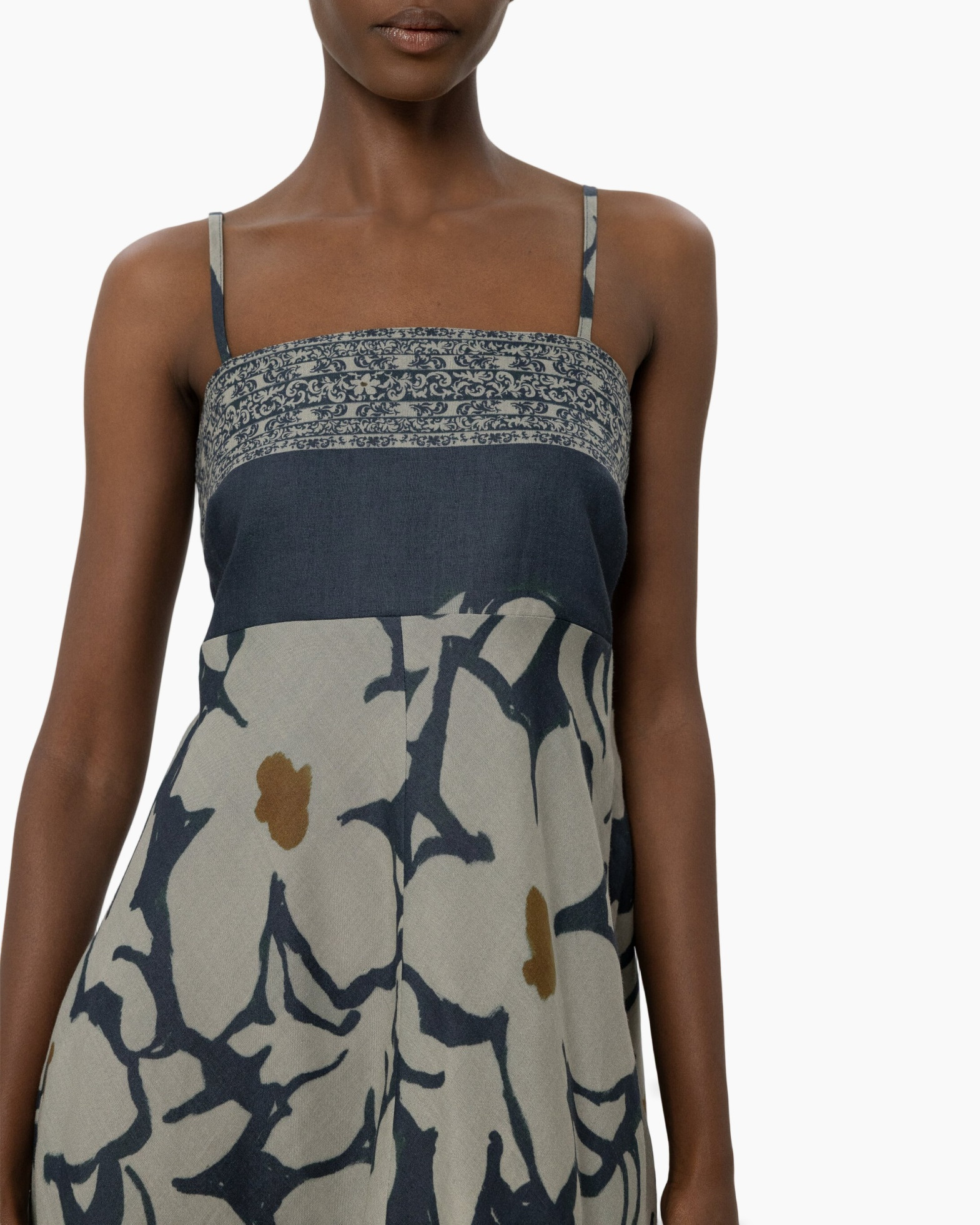dress, strappy, bib-pattern, floral, maxi
