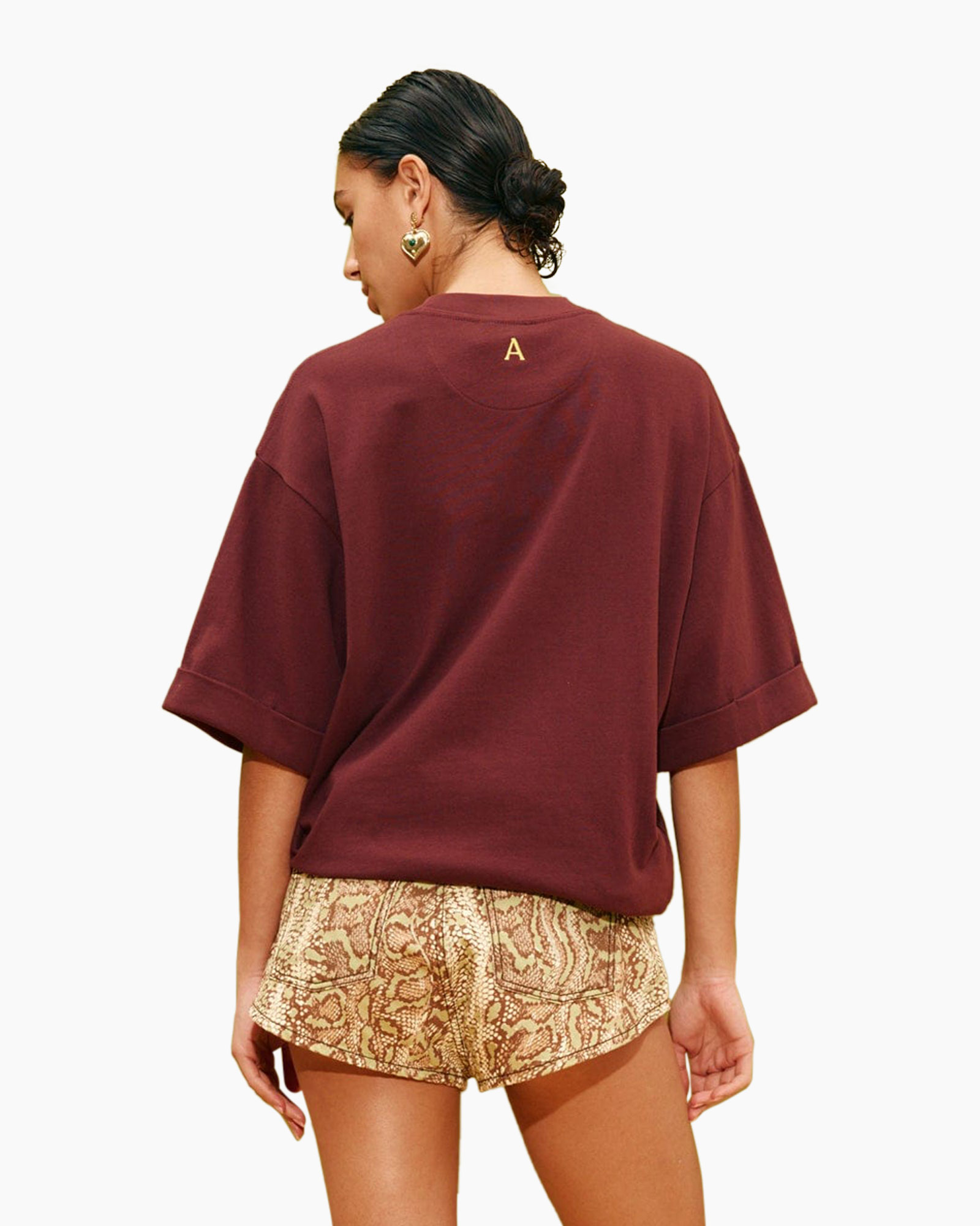 top, short sleeve, burgundy, crew neck, linen look?