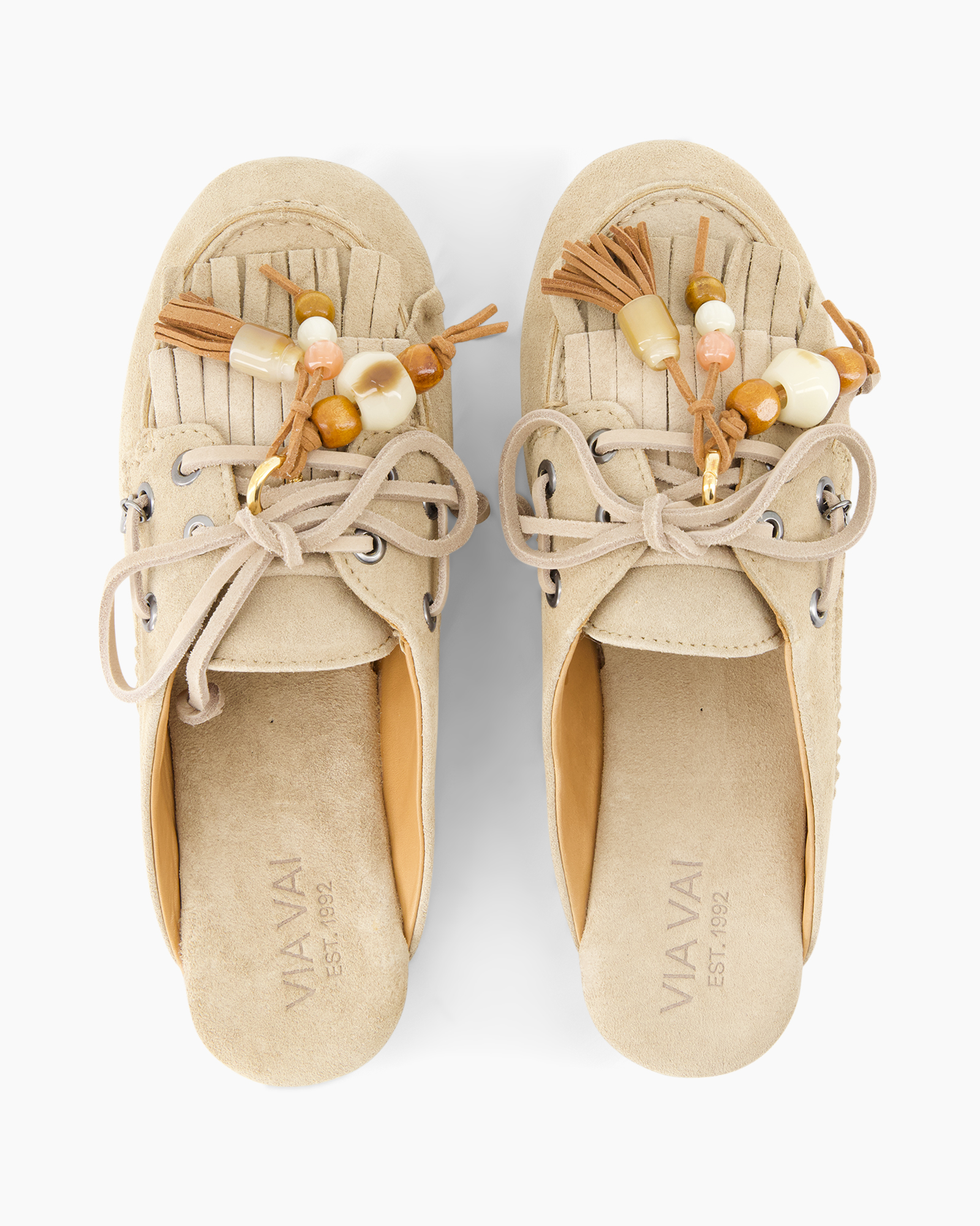sandals, slip-ons, beaded embellishment, tassels, leather suede