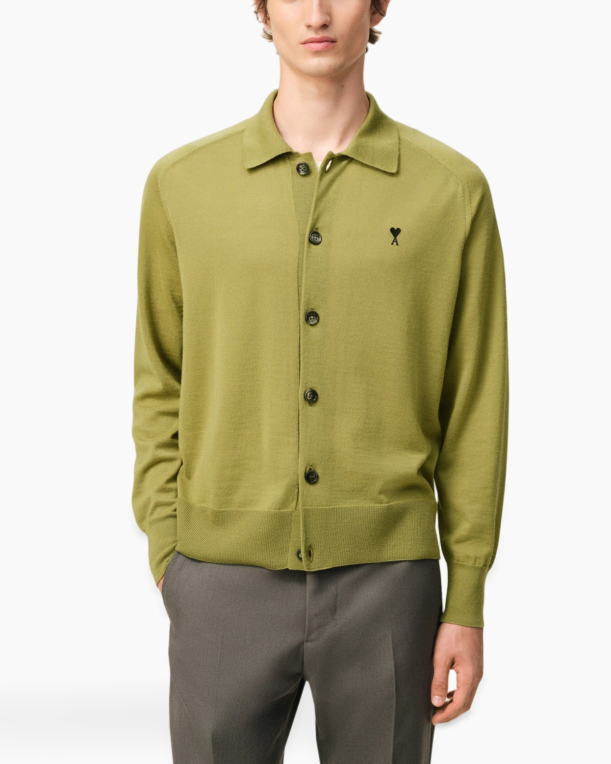 cardigan, olive green, buttoned, knit, long sleeve