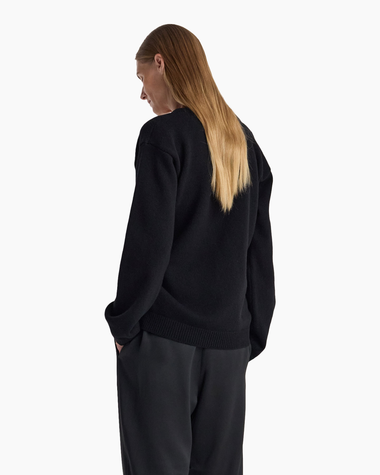knit sweater, wrap sweater, black, long sleeves, asymmetrical wrap