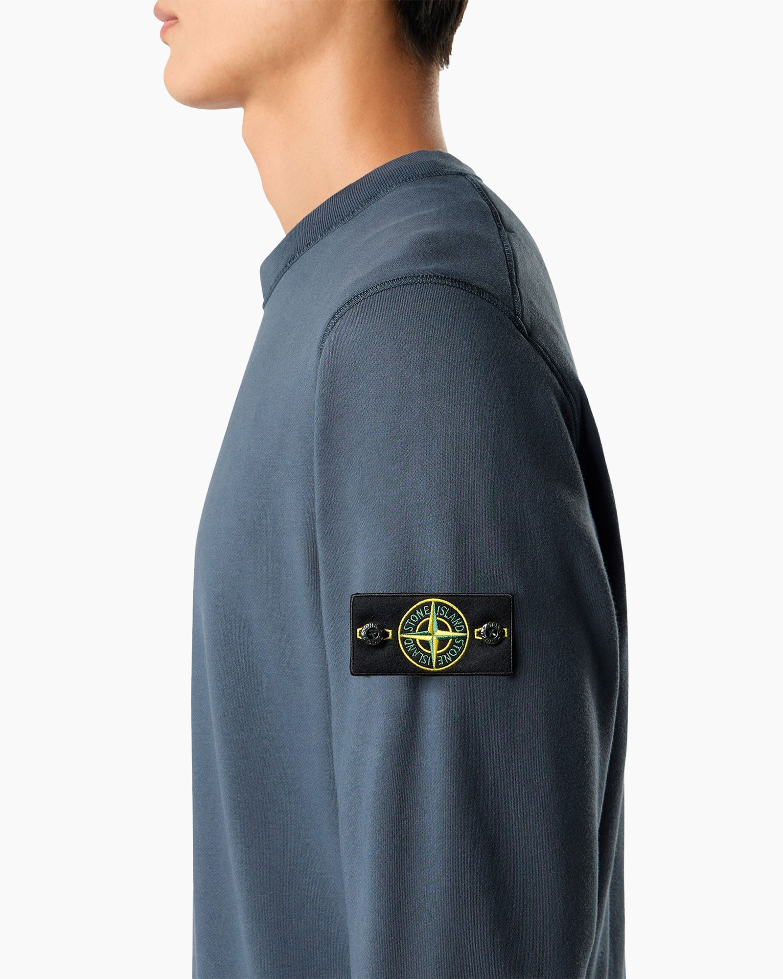 long-sleeve, crew-neck, patch, blue, logo-placed-on-arm