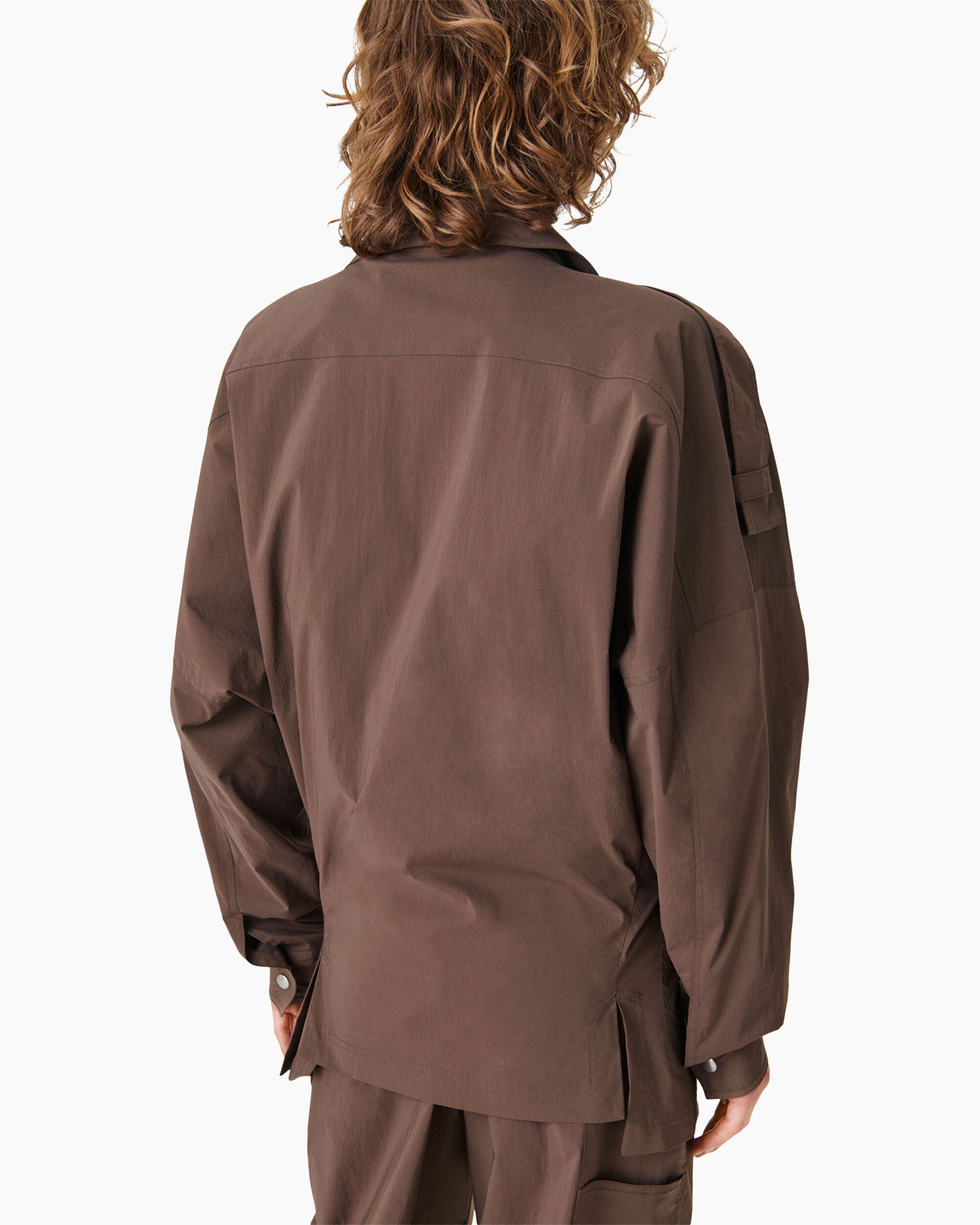 jacket, brown, cargo pants, belted collar, handbag