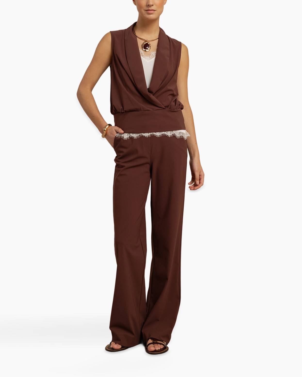 pants, wide-leg, brown, trousers, ankle-length