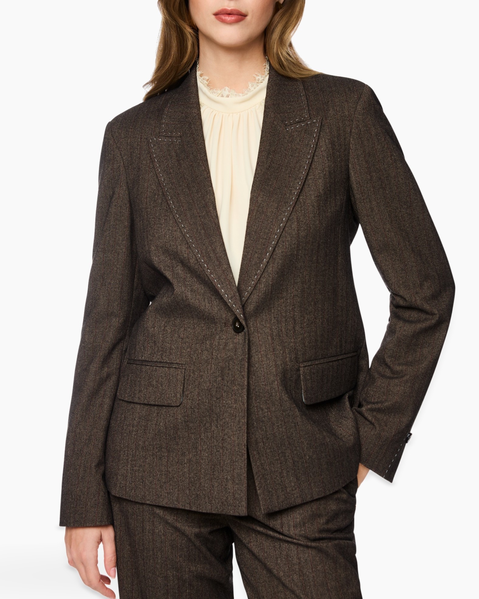 blazer, suit, woman, brown, pocketed