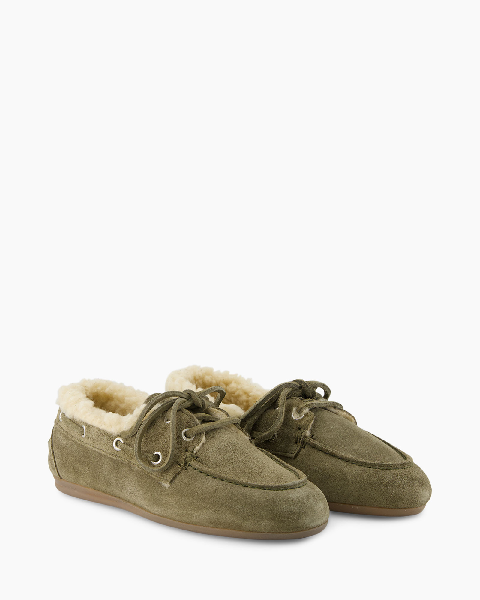 boatshoe, moccasin, olive, suede, shearling