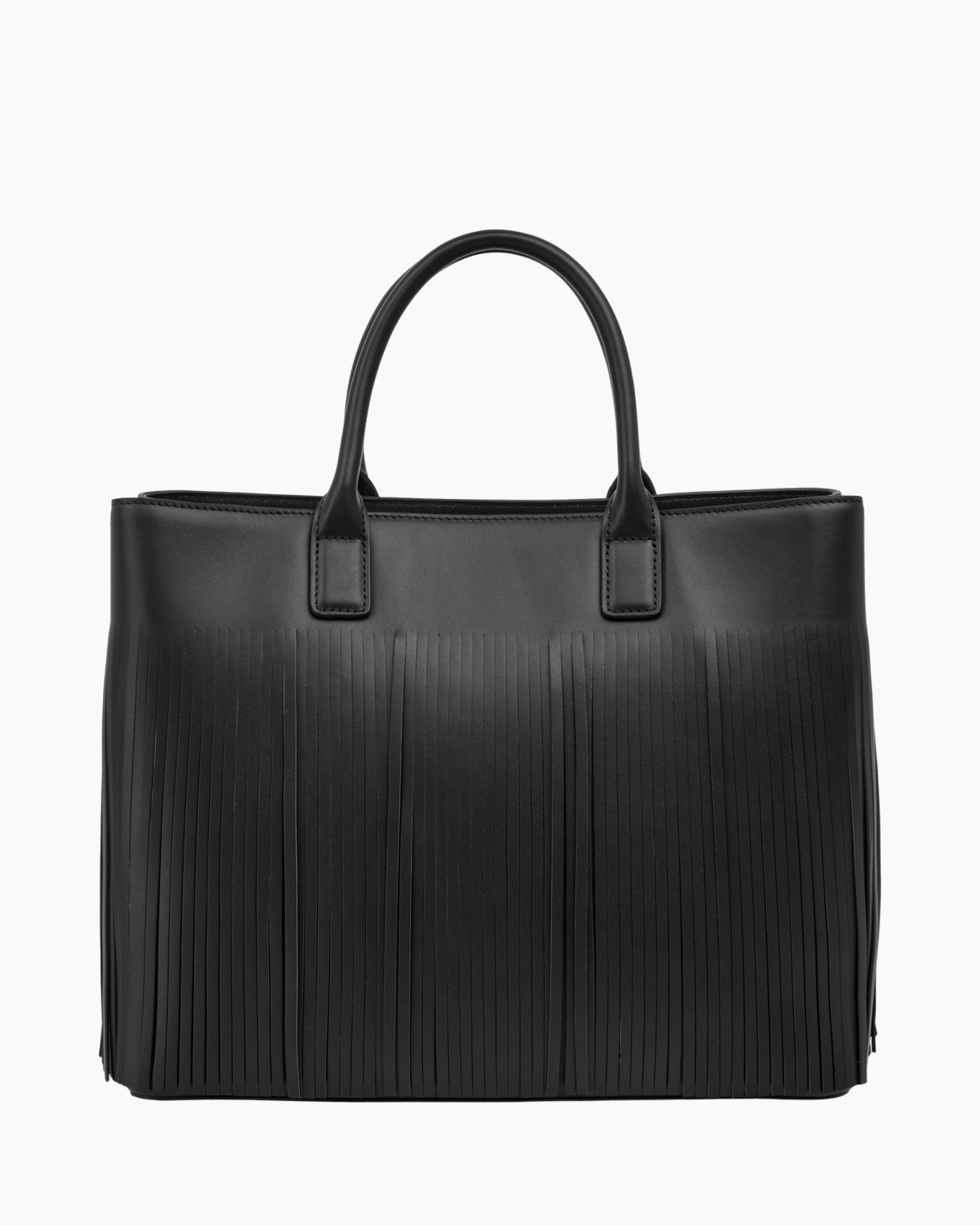 handbag, fringed, black, top-handle, synthetic-leather