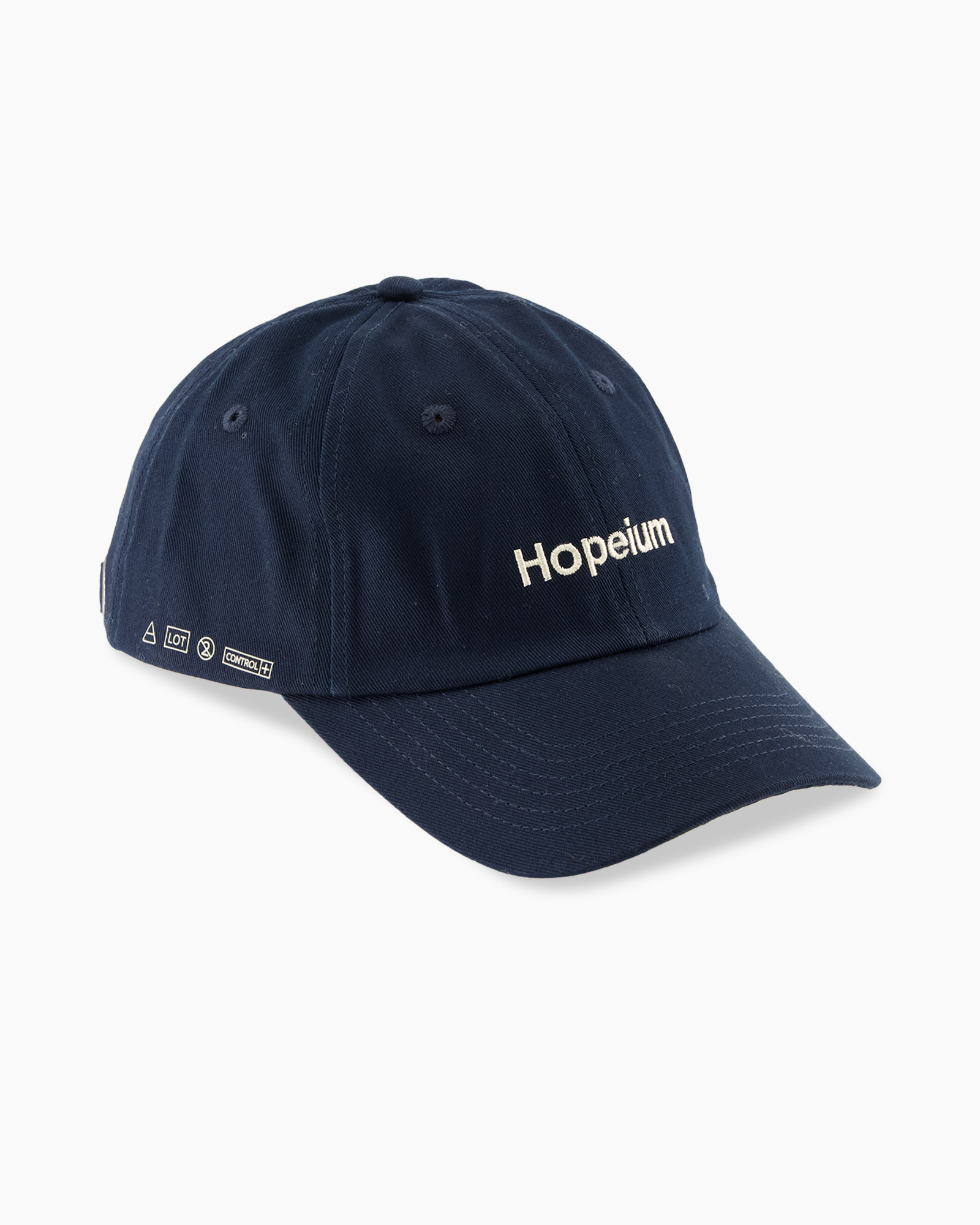 baseball cap, navy, text embroidery, six-panel, adjustable