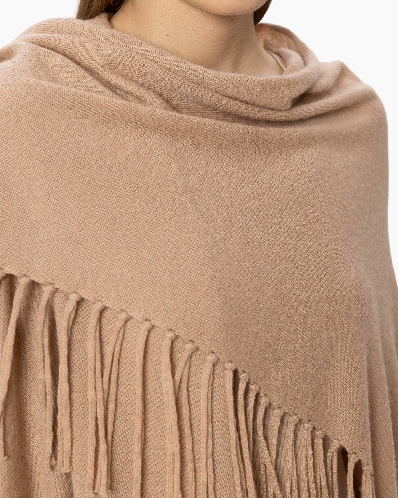shawl, poncho, fringe, knit, beige