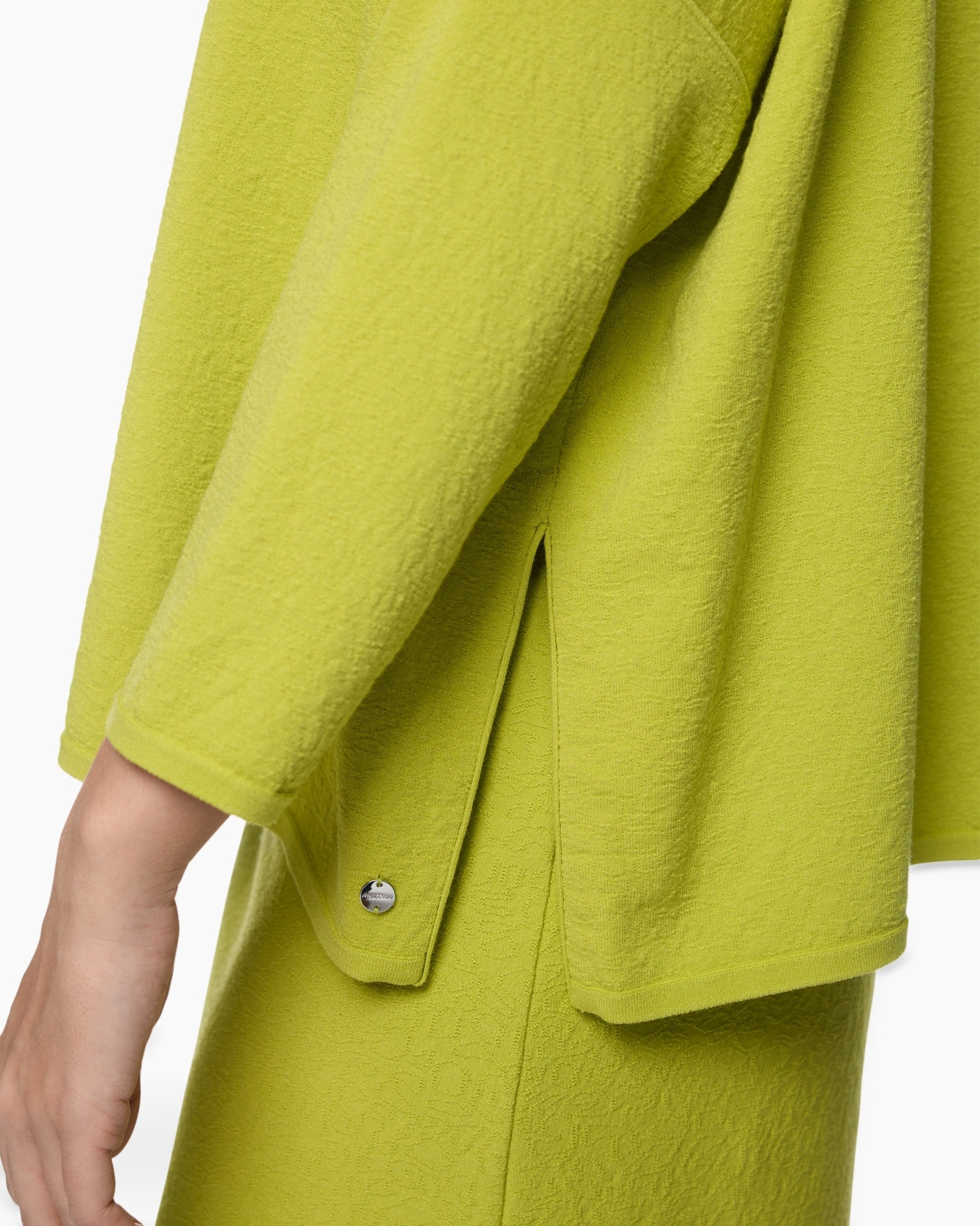 lime green, coat, long sleeve, textured fabric, pocket flap