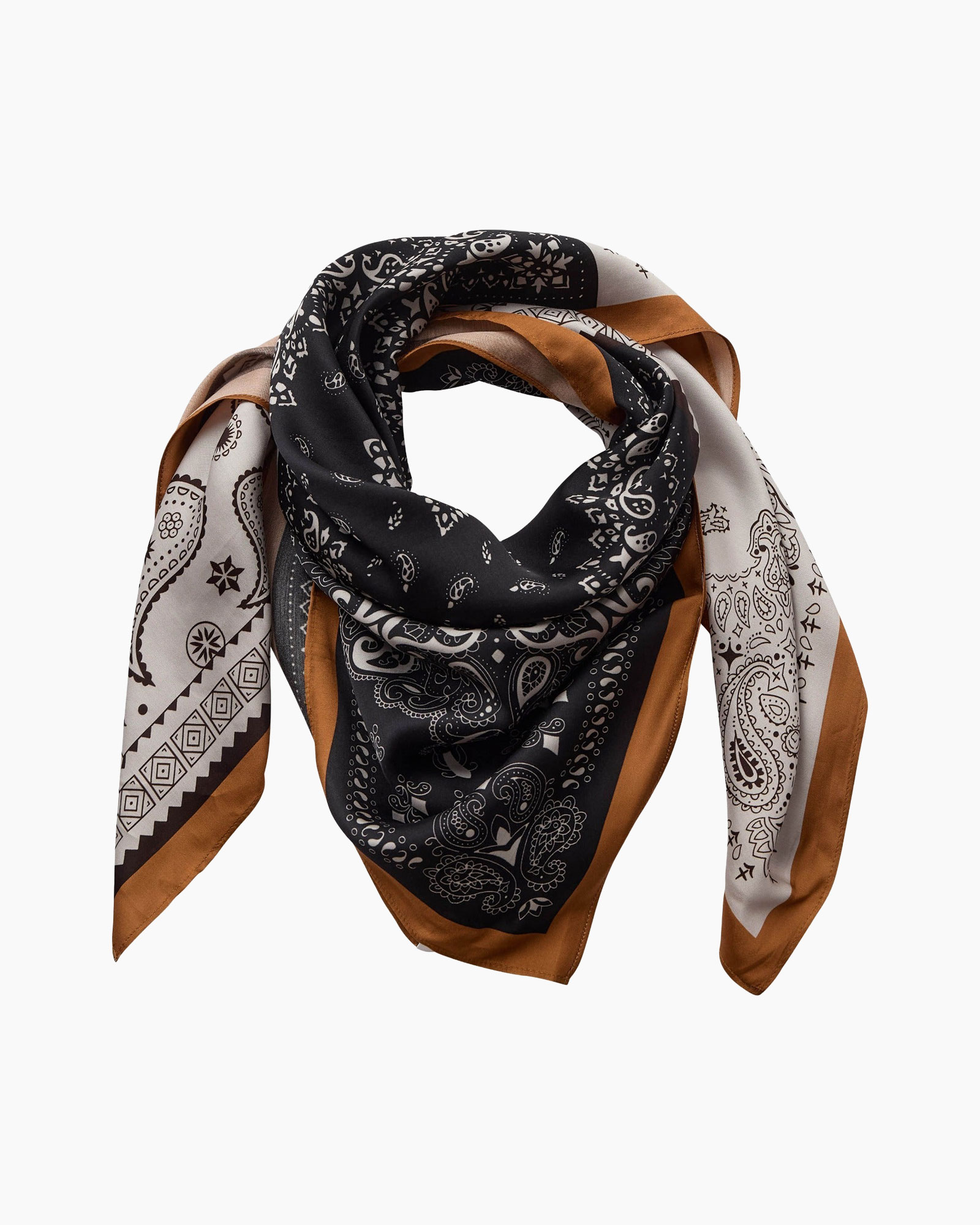 scarf, bandana, paisley, black, brown