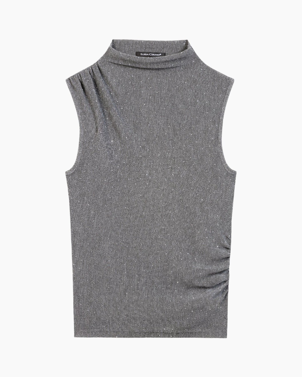 sleeveless top, high neck, glitter fabric, knit top, women's sleeveless